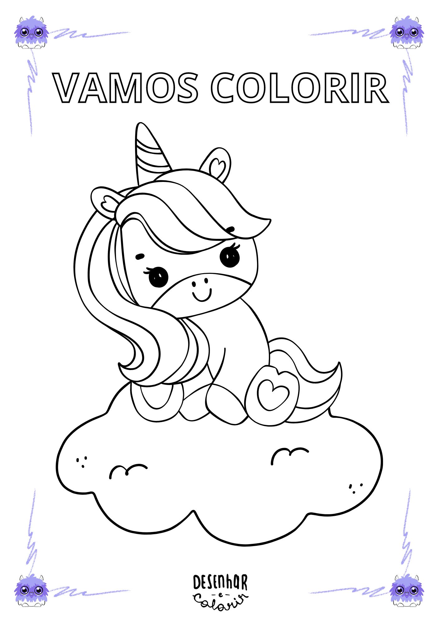 Desenho de Unicórnio Bonito para Colorir