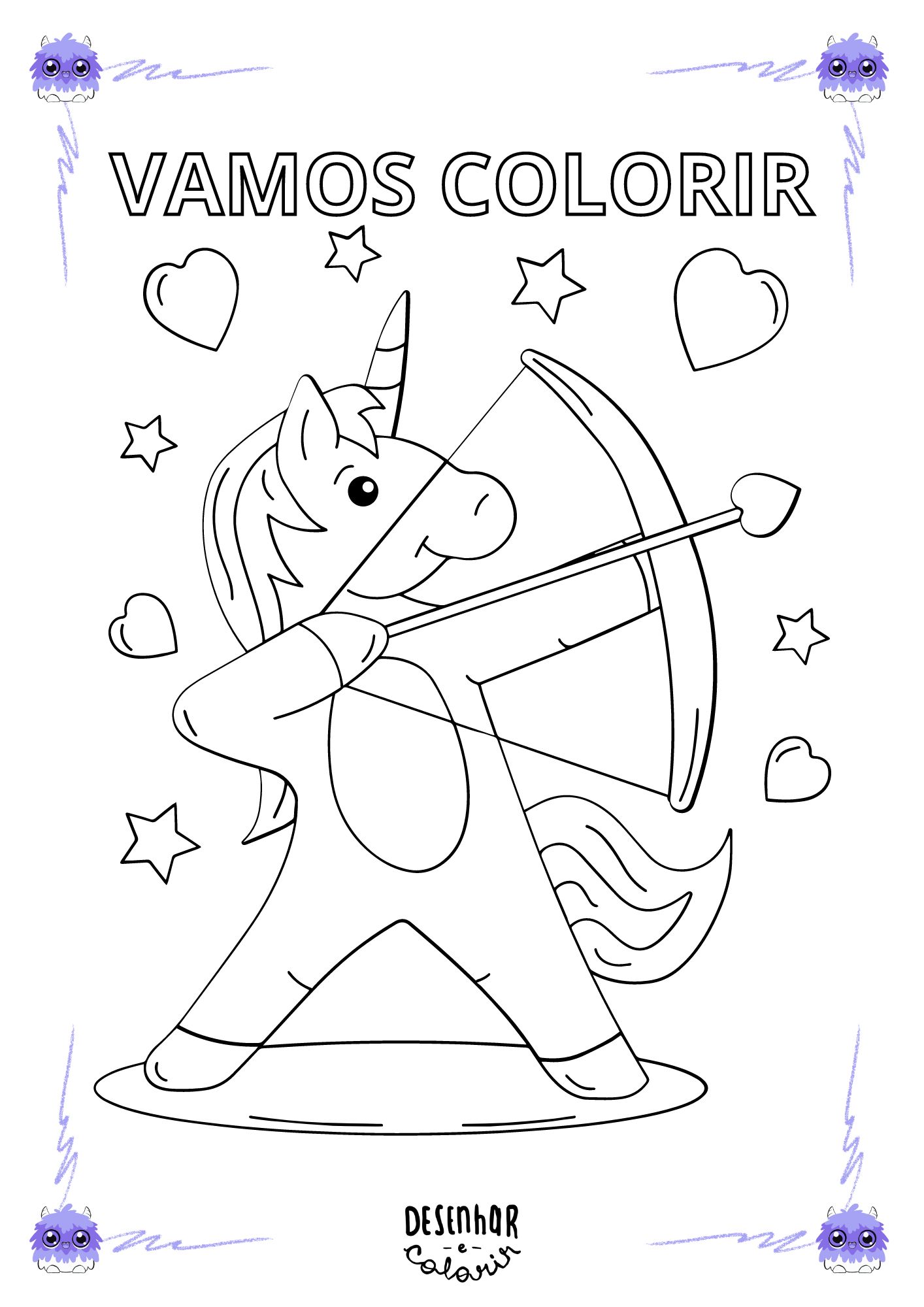 Desenho de um unicórnio celestial para colorir