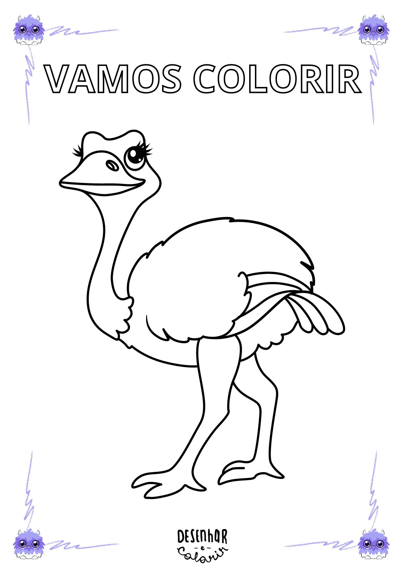 Desenho de Avestruz para Colorir