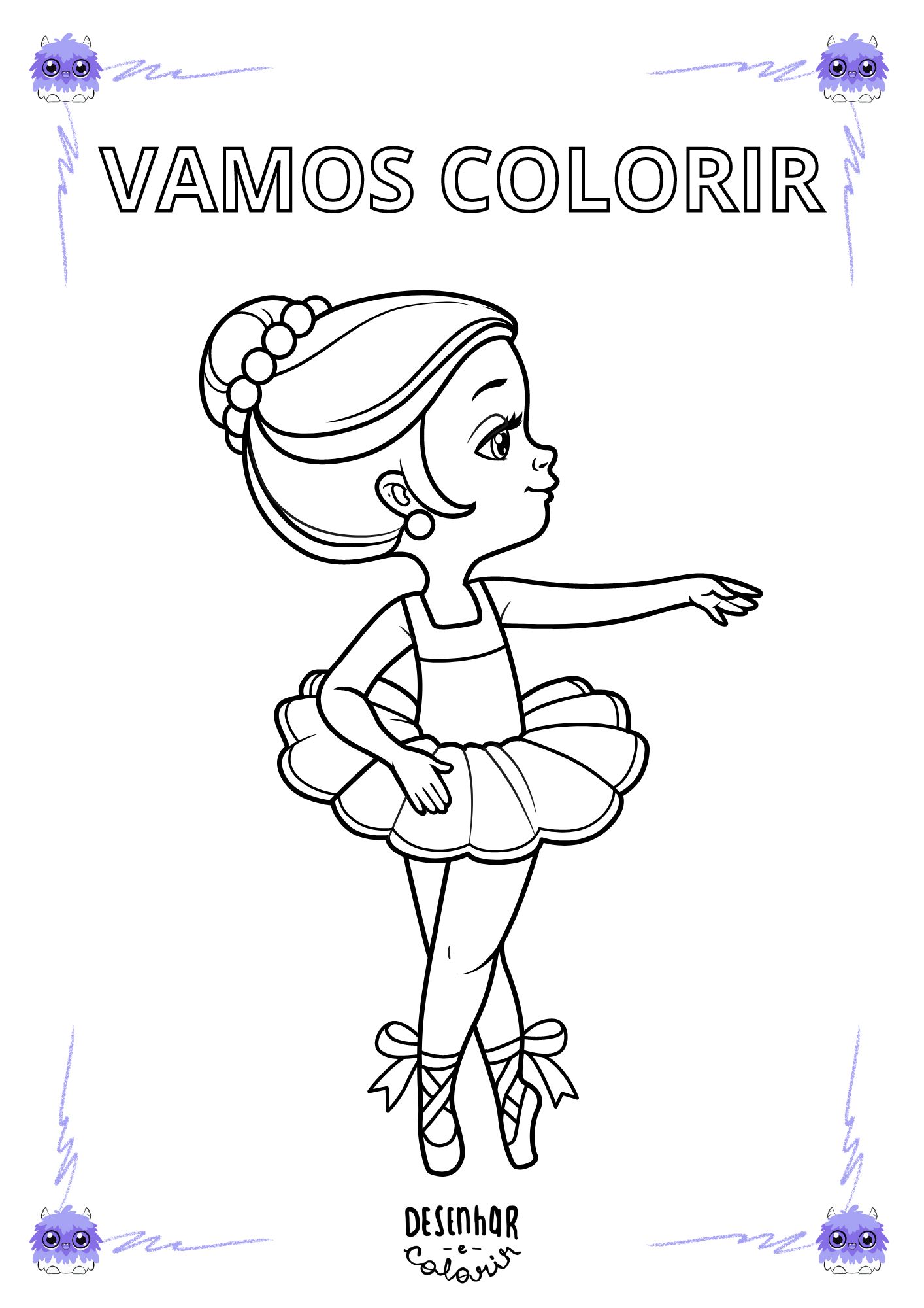 Desenho de uma bailarina dançando para colorir