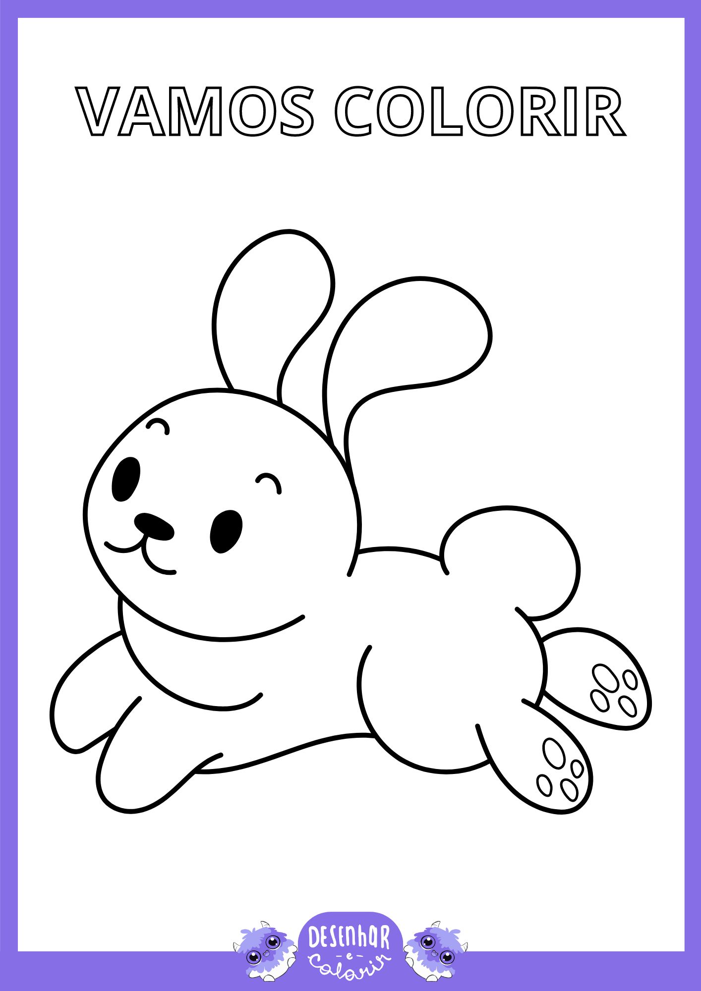 Desenho para colorir de um coelhinho feliz
