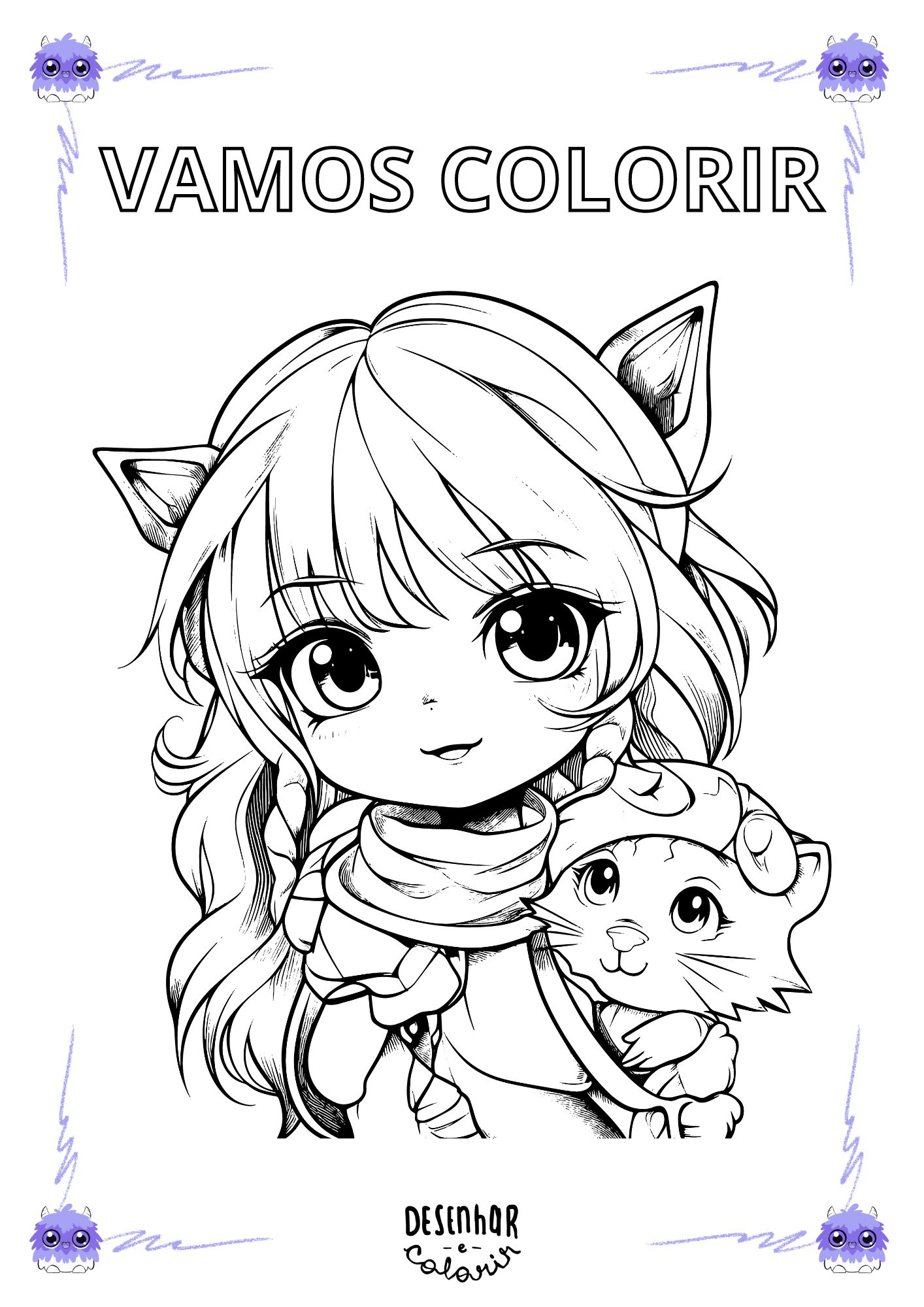 Desenho anime para colorir com personagens e cenas detalhadas