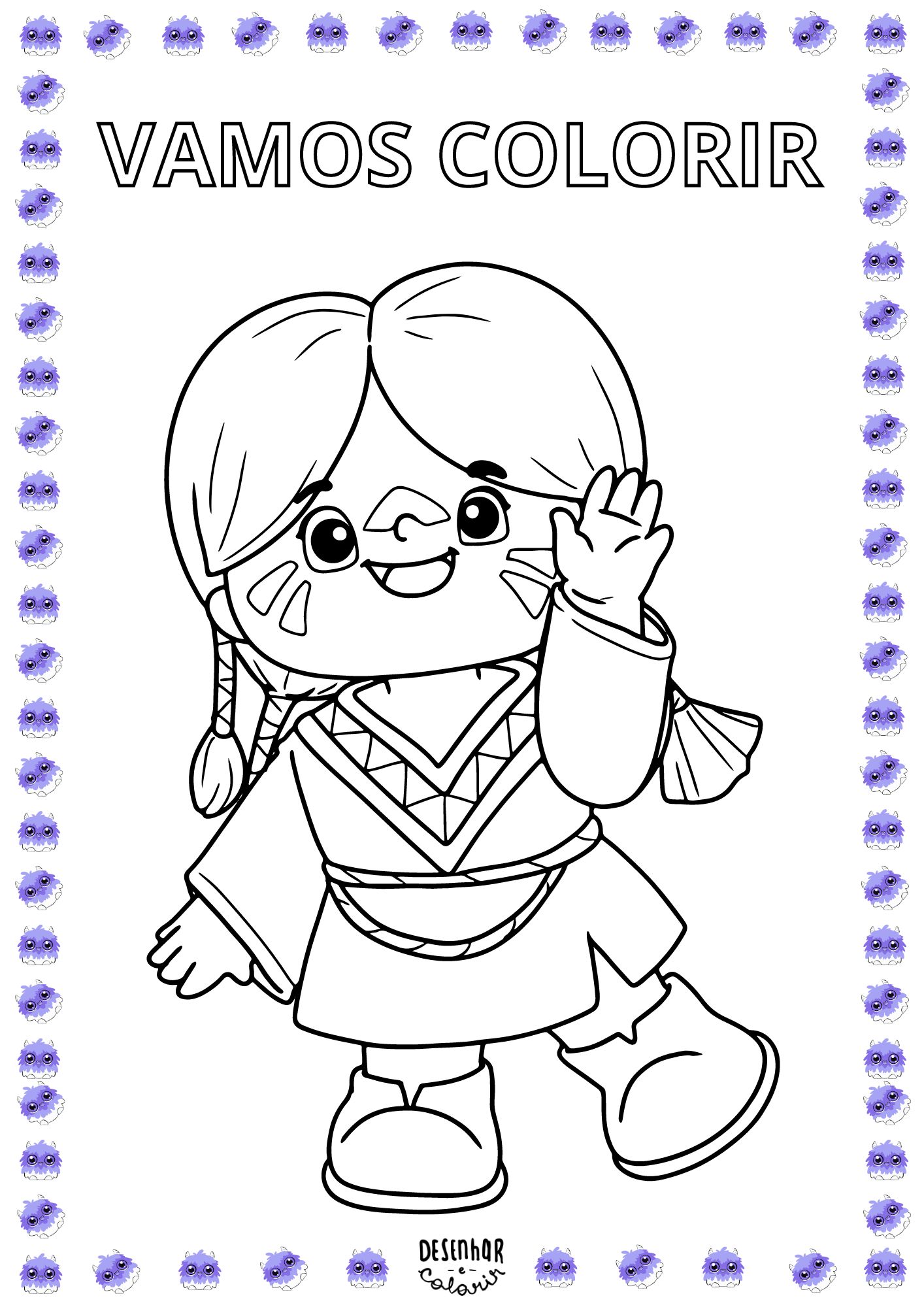Desenho de crianças índias para colorir