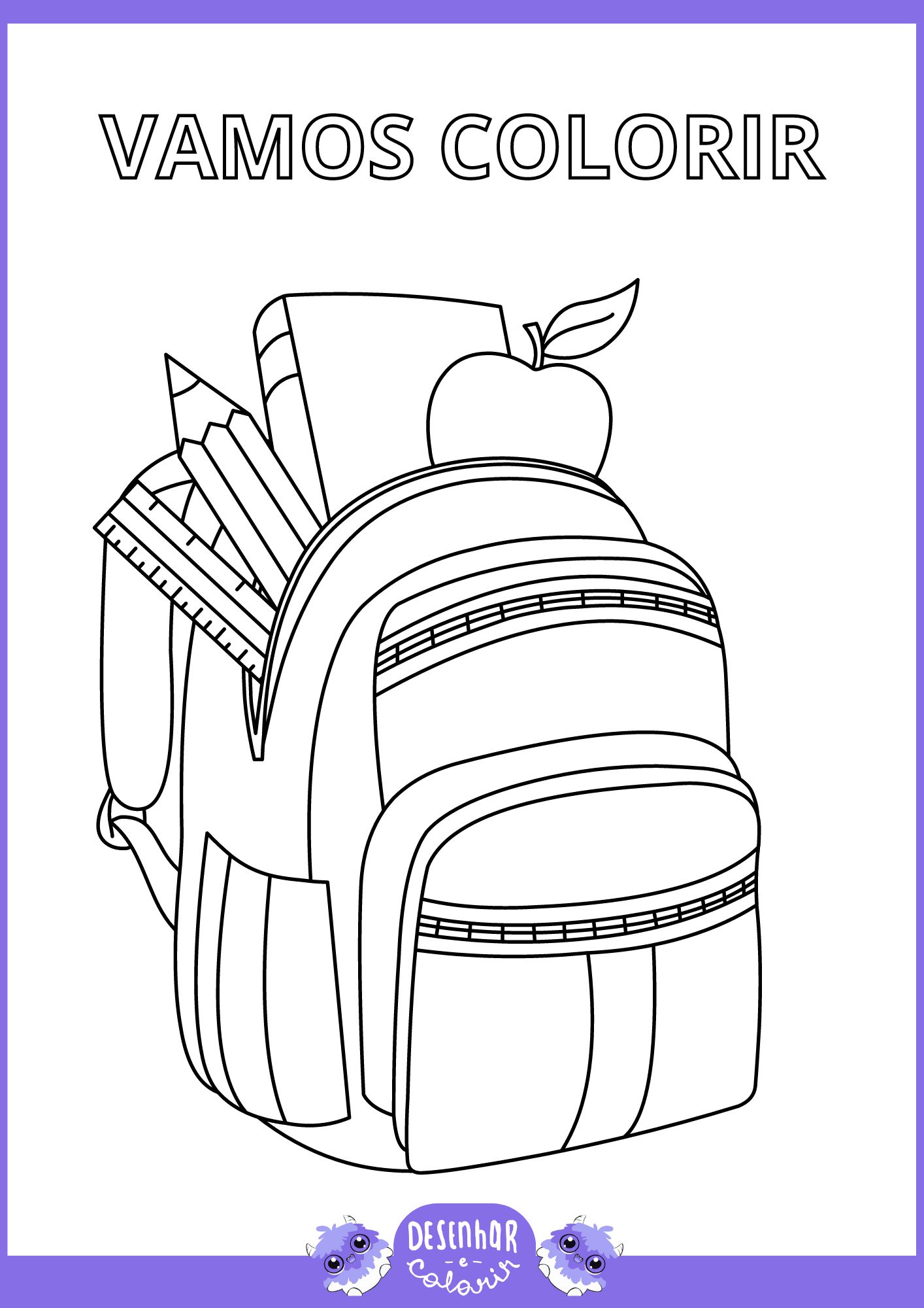 Desenho de material escolar para colorir