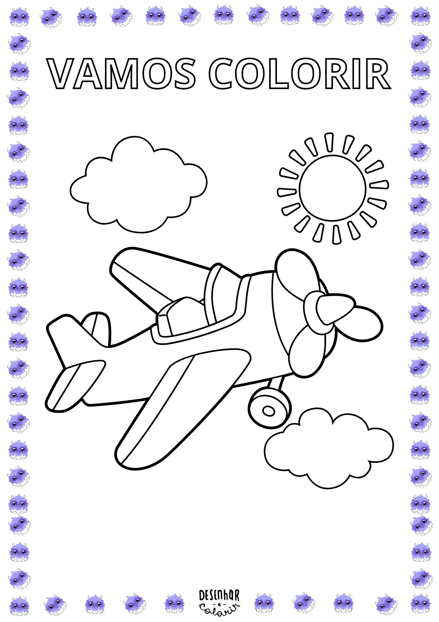 Desenho de avião para colorir