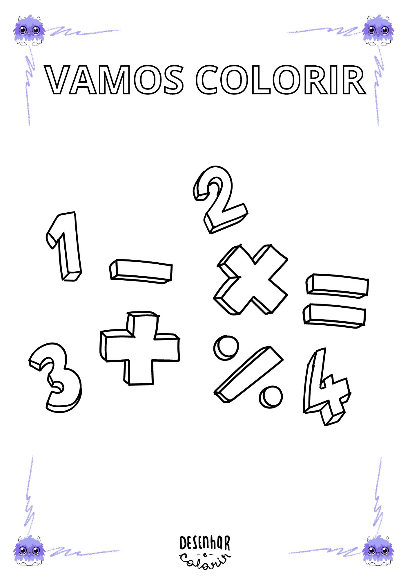 Desenhos matemáticos para colorir com formas geométricas e números