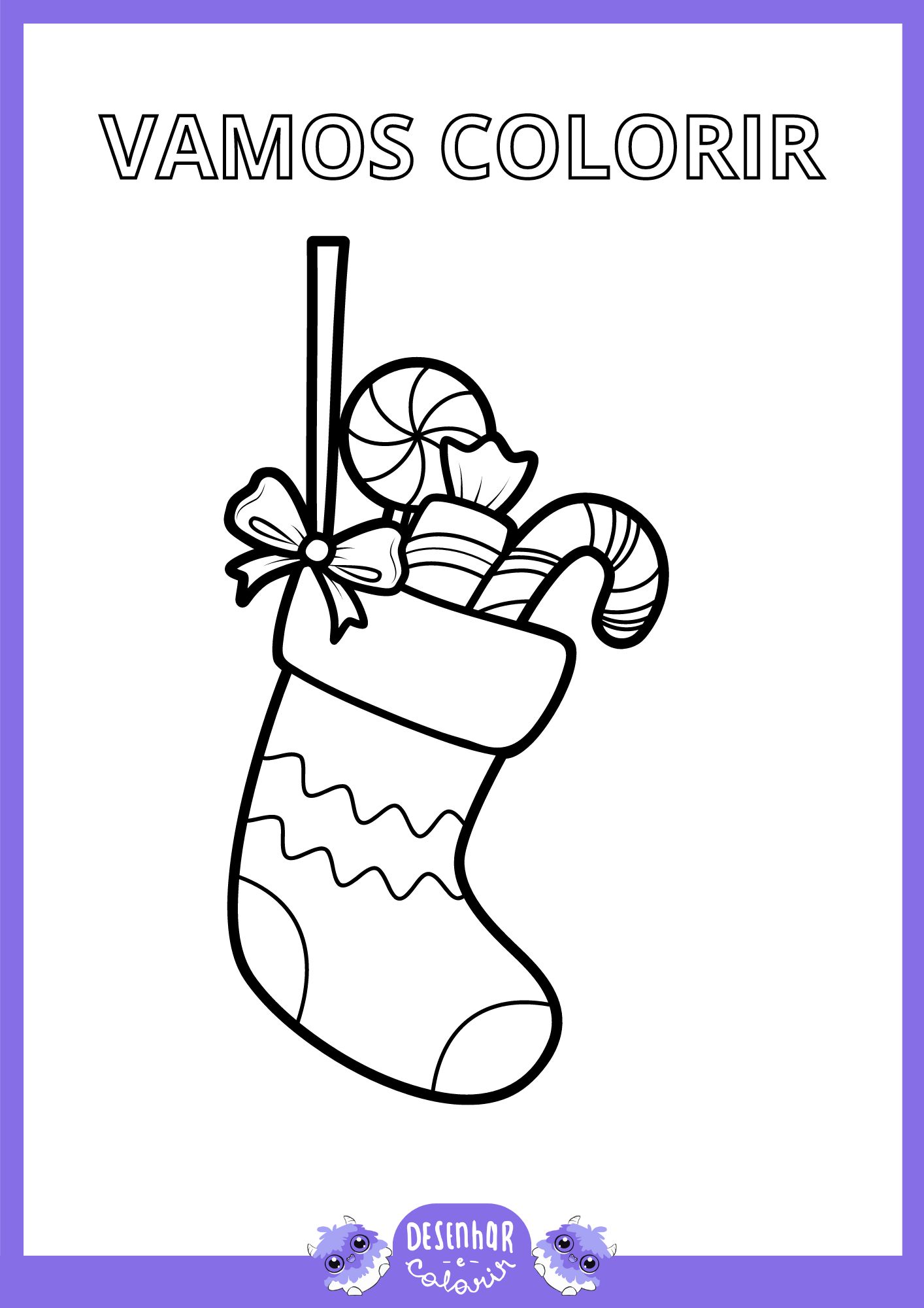 Desenho de Natal para colorir com árvore de Natal e Papai Noel.