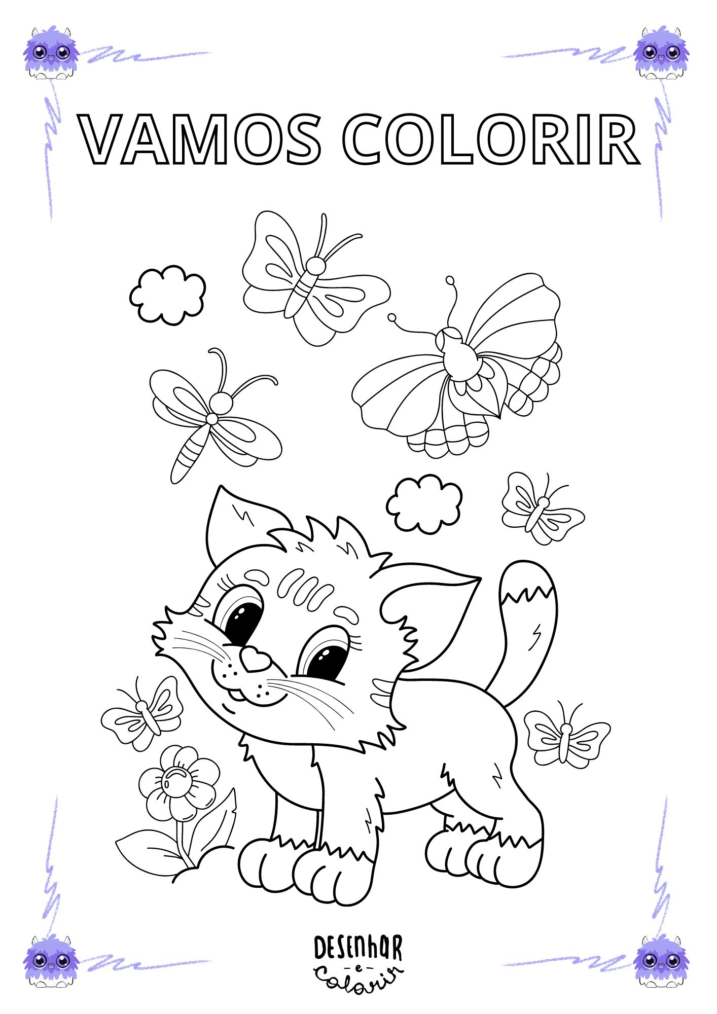 Desenho de gato fofinho para colorir