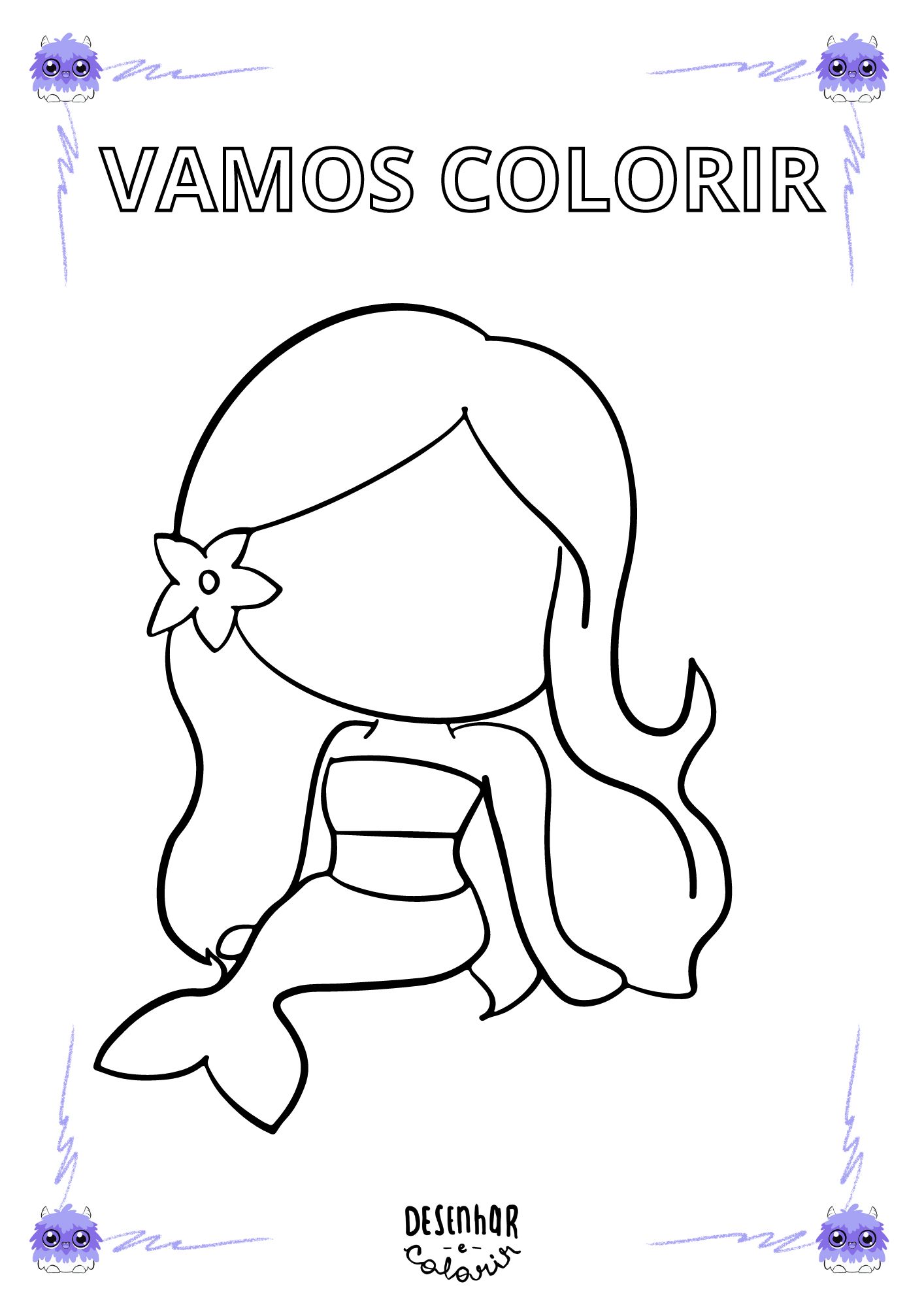 Desenho da Iara sereia dos rios brasileiros para colorir