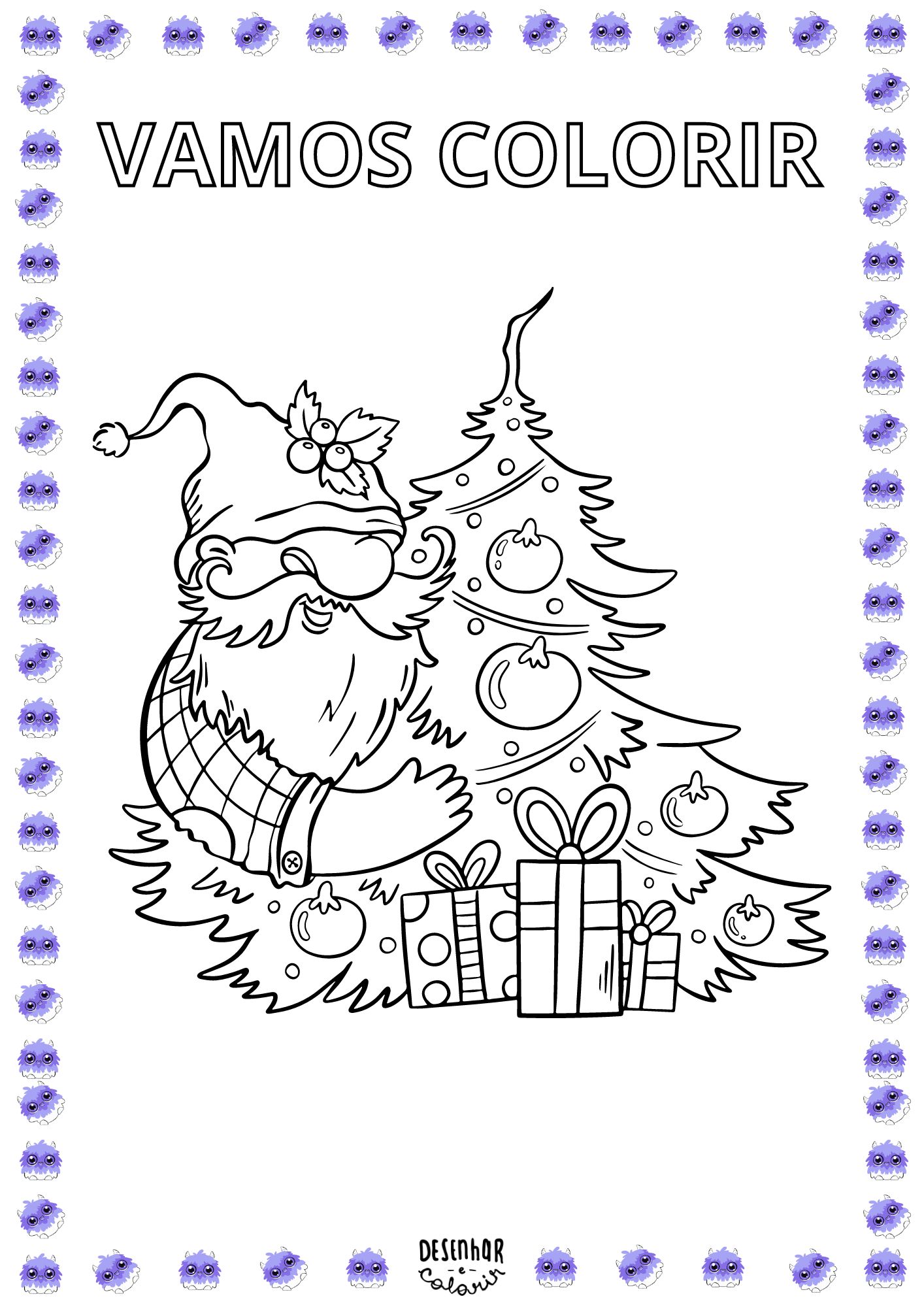 Desenho de Natal de Papai Noel e renas para colorir