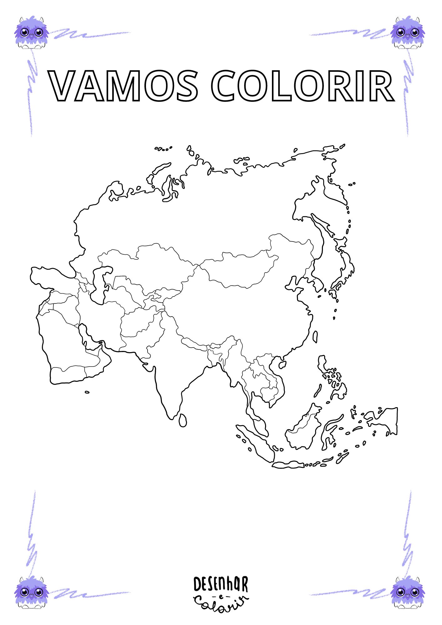 mapa da Ásia para colorir