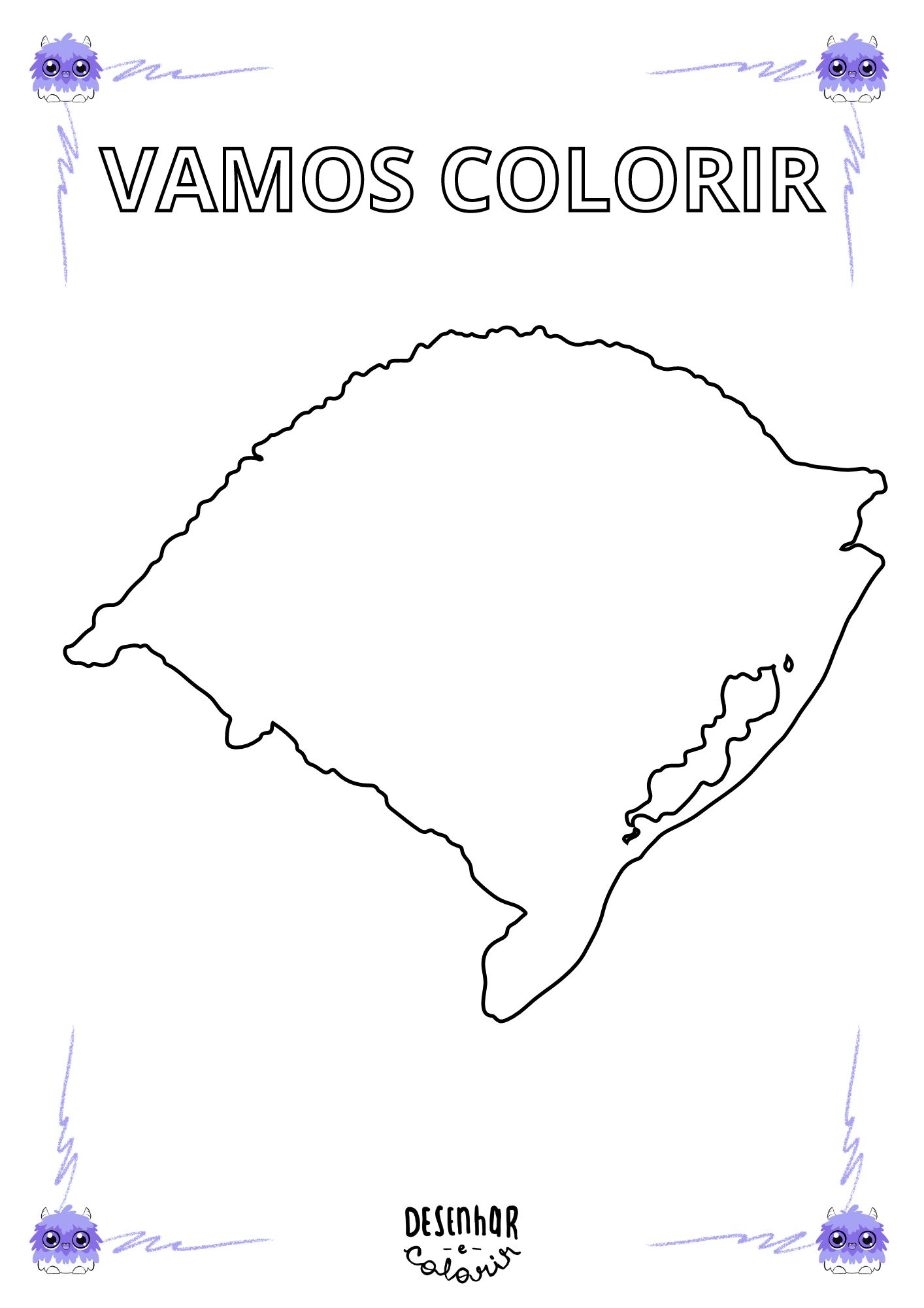 Desenho do mapa do Rio Grande do Sul para colorir