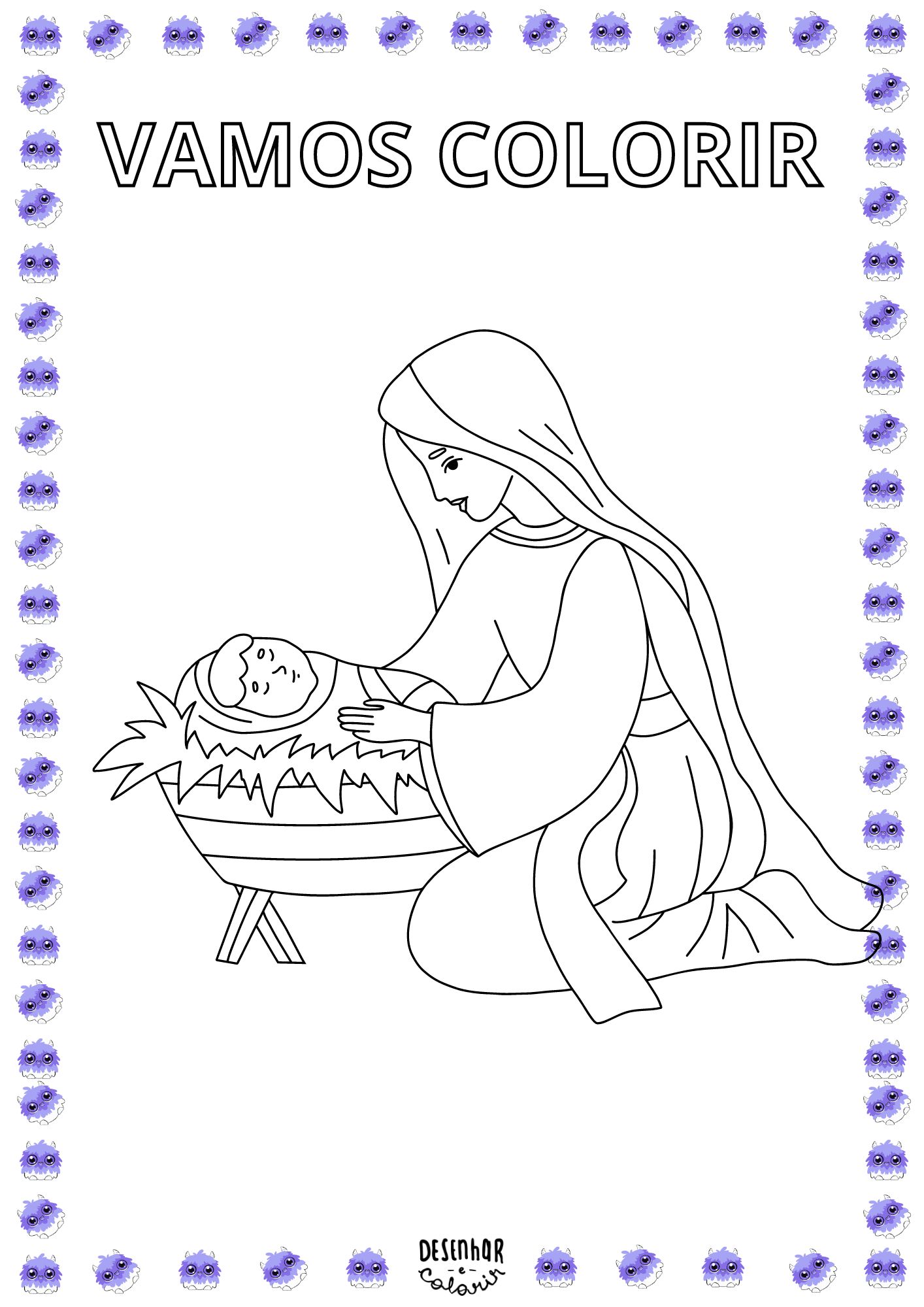Desenho do nascimento de Jesus para colorir