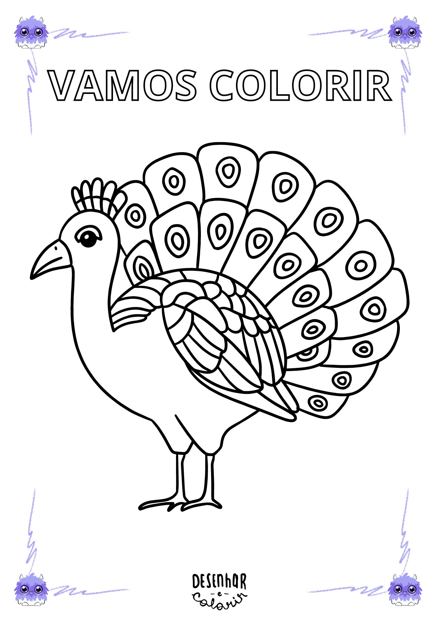 Desenho de pavão para colorir