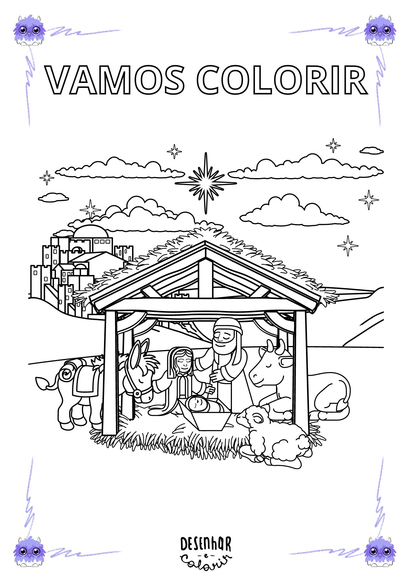 Desenho de presépio de Natal para colorir