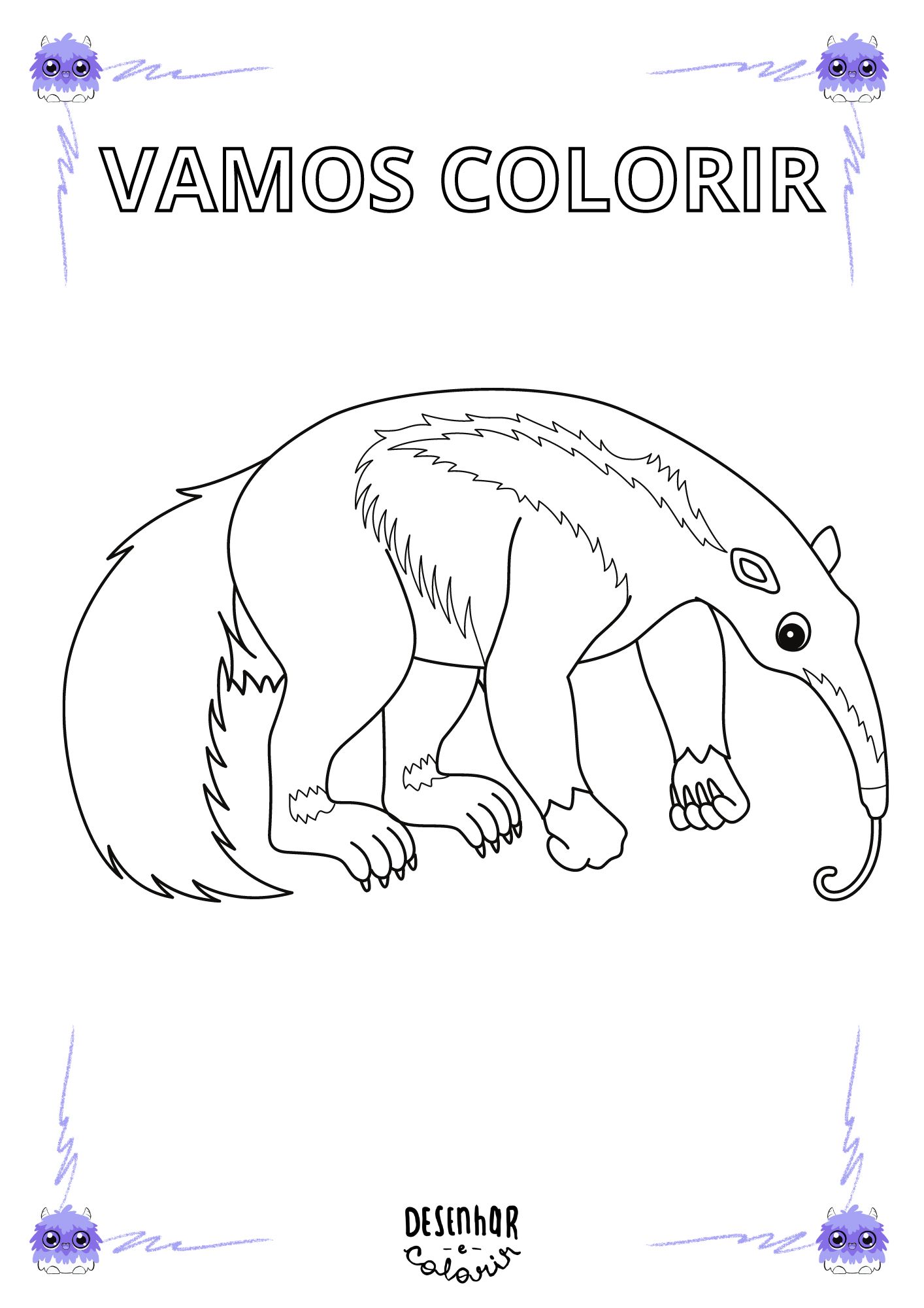 Desenho de Tamanduá-Bandeira para Colorir