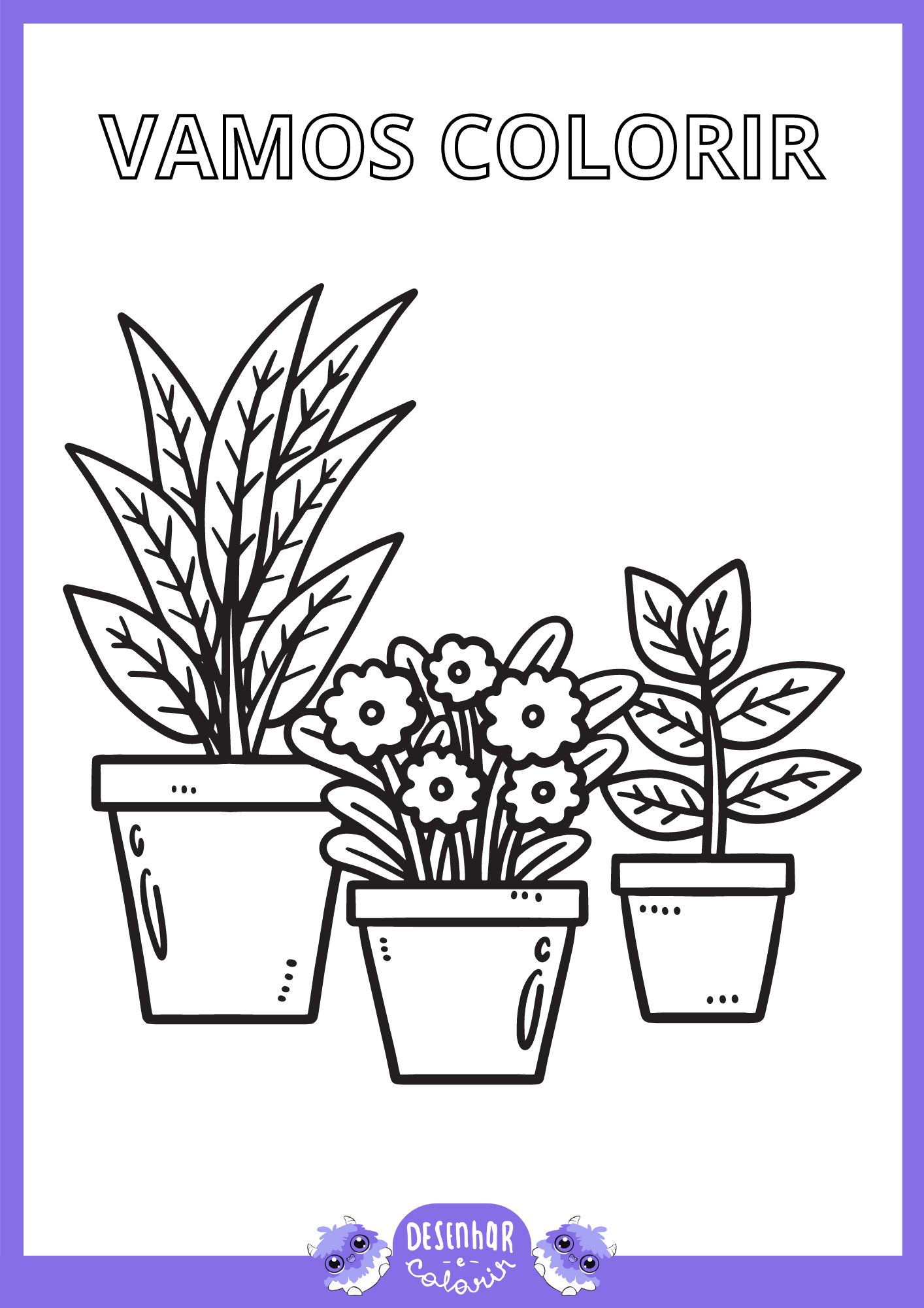 Desenho de vasos de flor para colorir