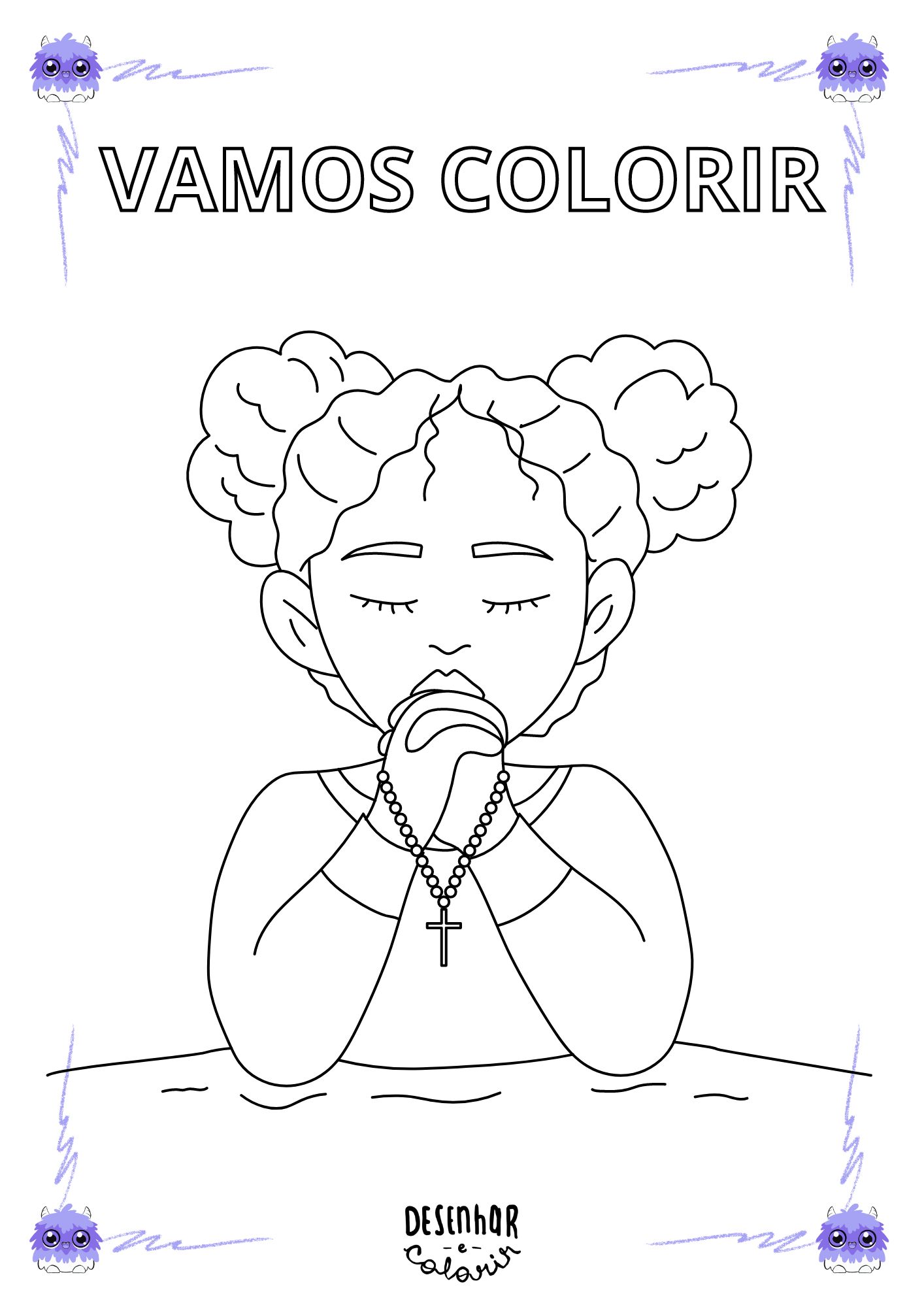 Desenho de uma menina ajoelhada em oração