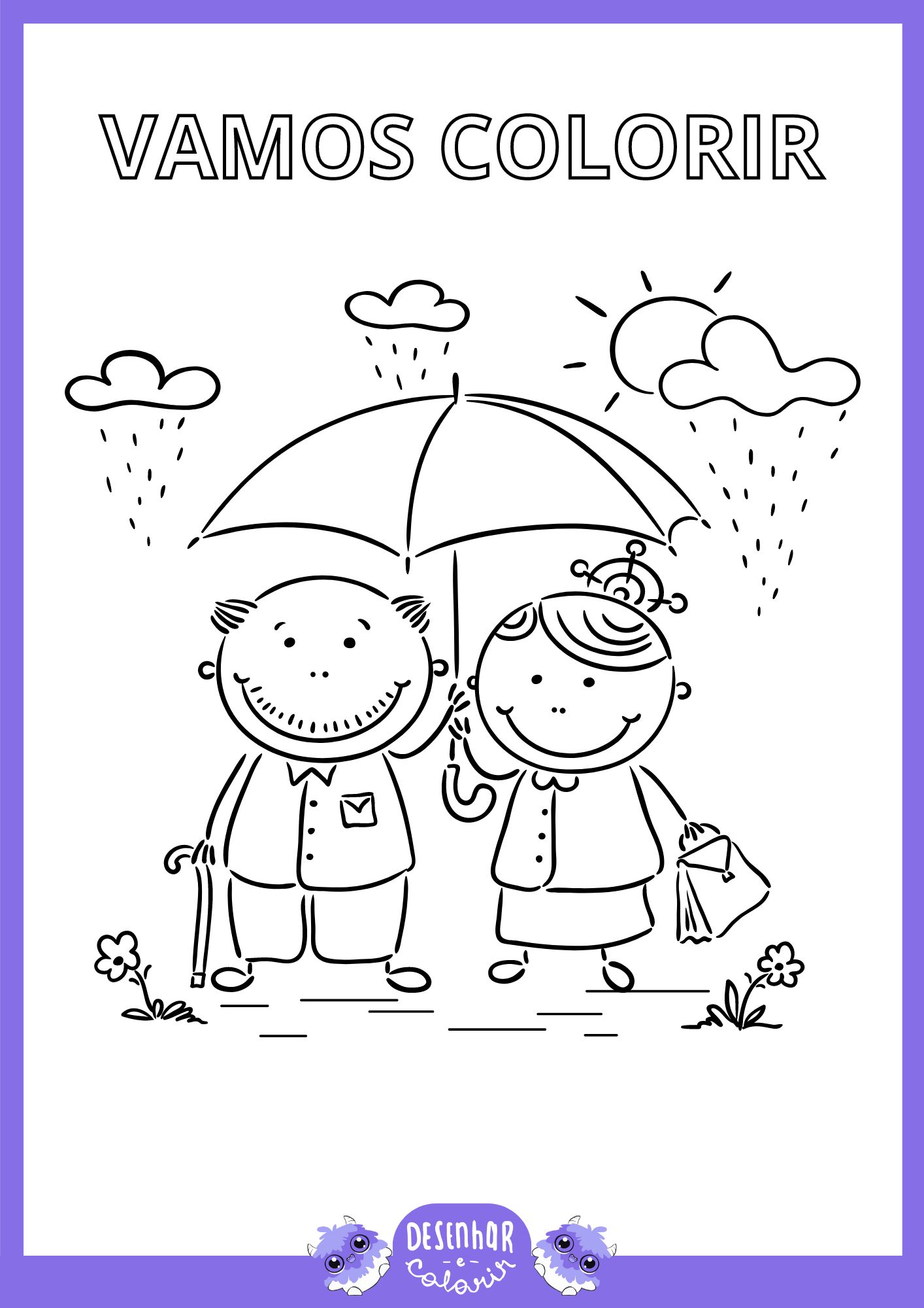 Desenho de avós felizes para colorir.