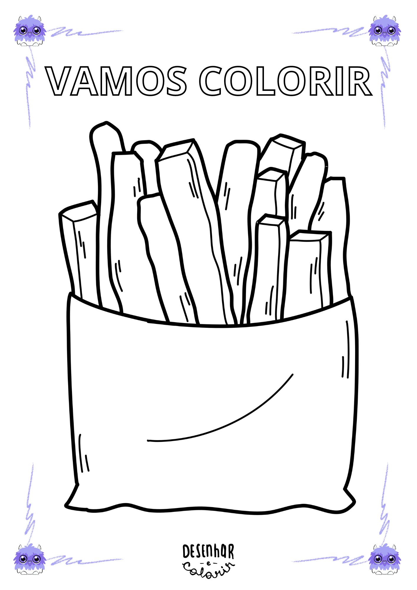 Desenho de batata frita para colorir
