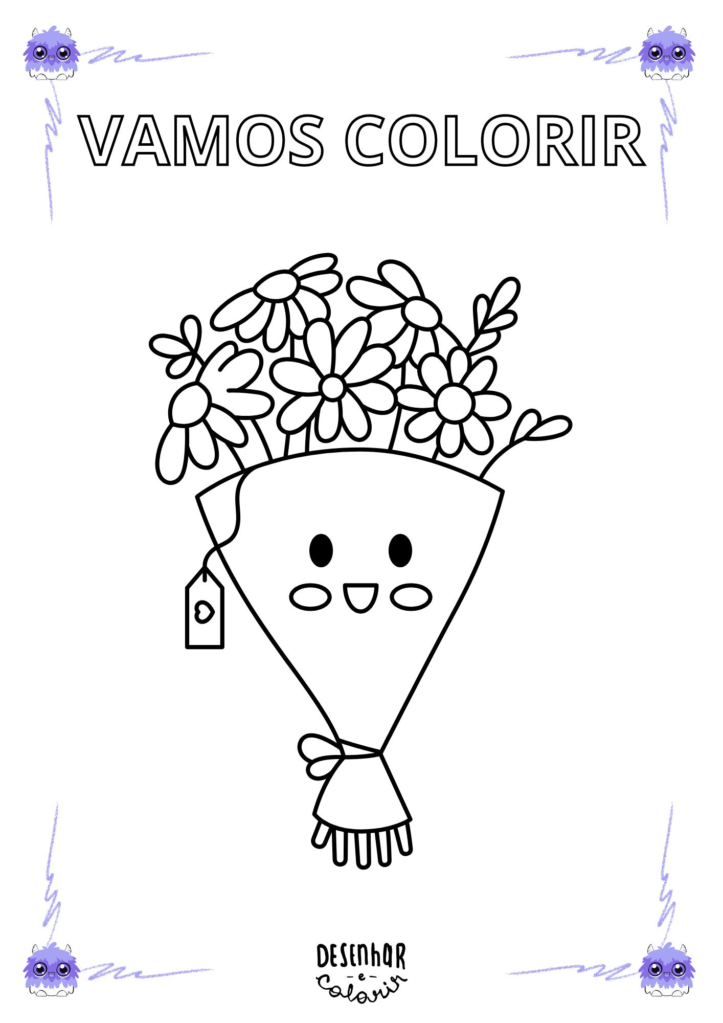Desenho de buquê de flores para colorir