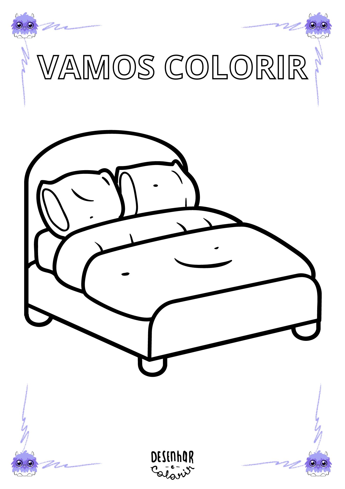 Desenho de cama para colorir