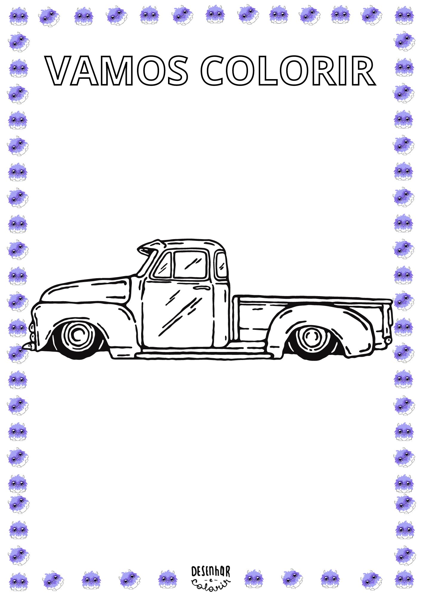 Desenho de carro rebaixado em preto e branco para colorir