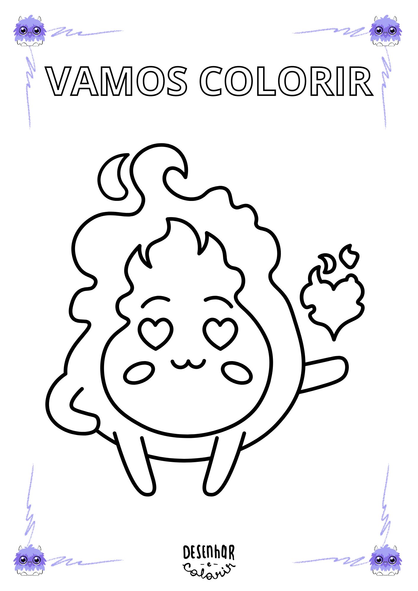 Desenho de chamas de fogo para colorir, ideal para crianças