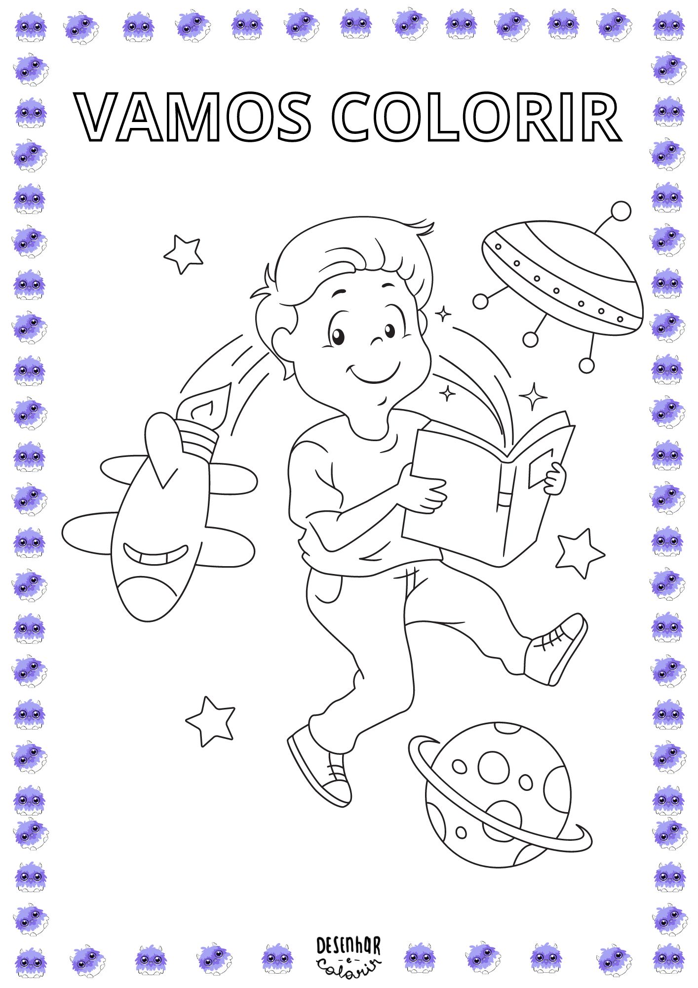 Desenho para colorir de estudantes felizes na escola.