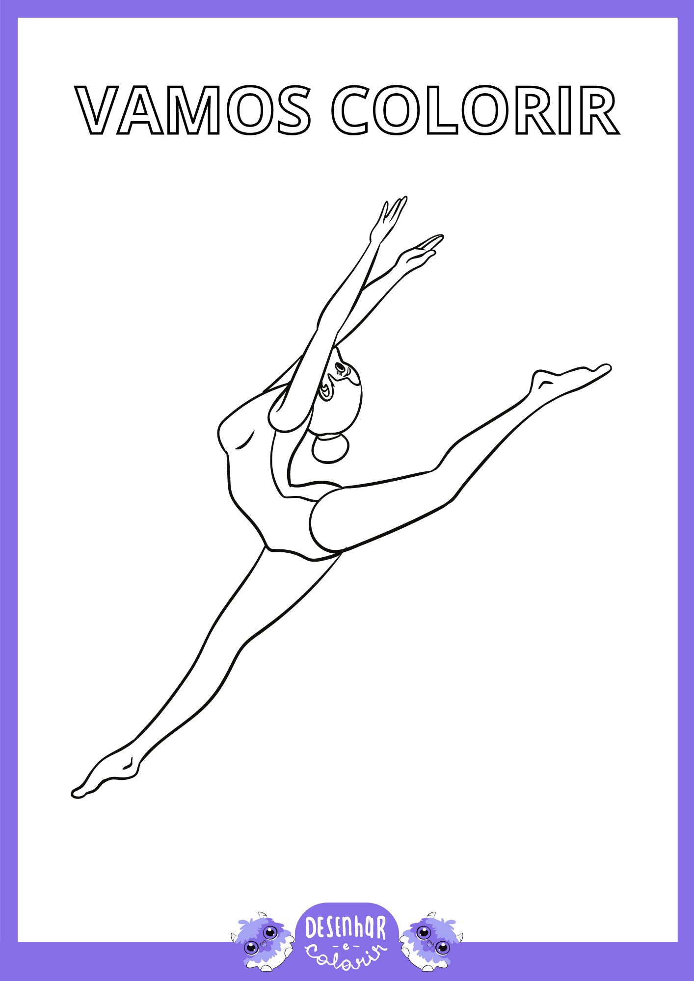 Desenho de ginasta executando acrobacia para colorir
