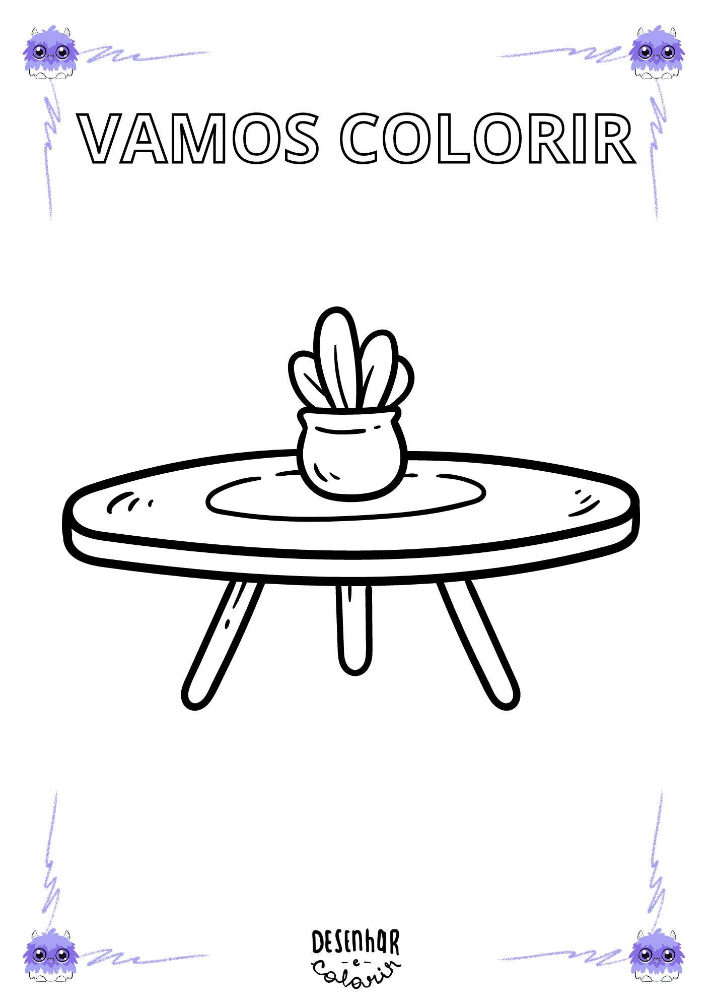 Mesa com objetos para colorir