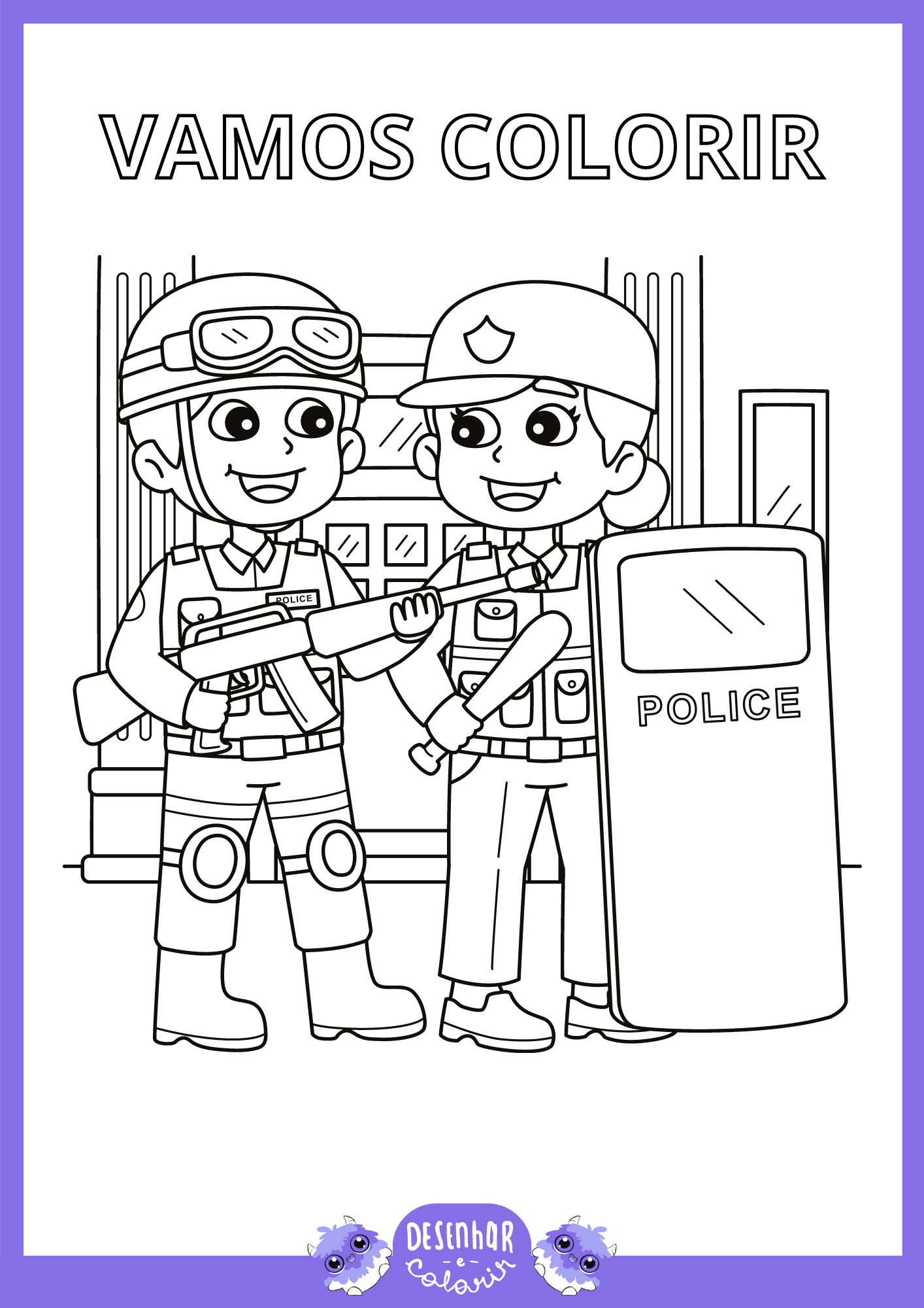 Desenho para colorir de um policial militar.