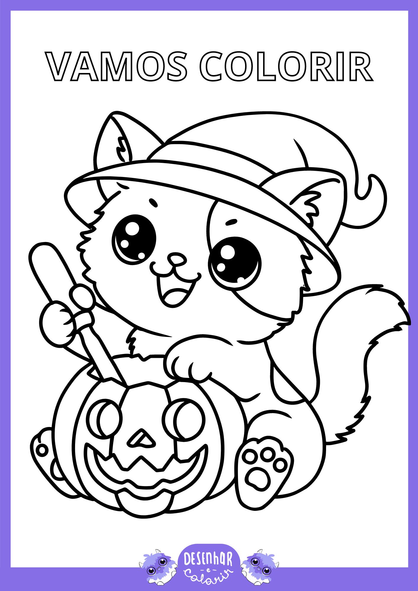 Desenho para colorir de um gatinho sorridente