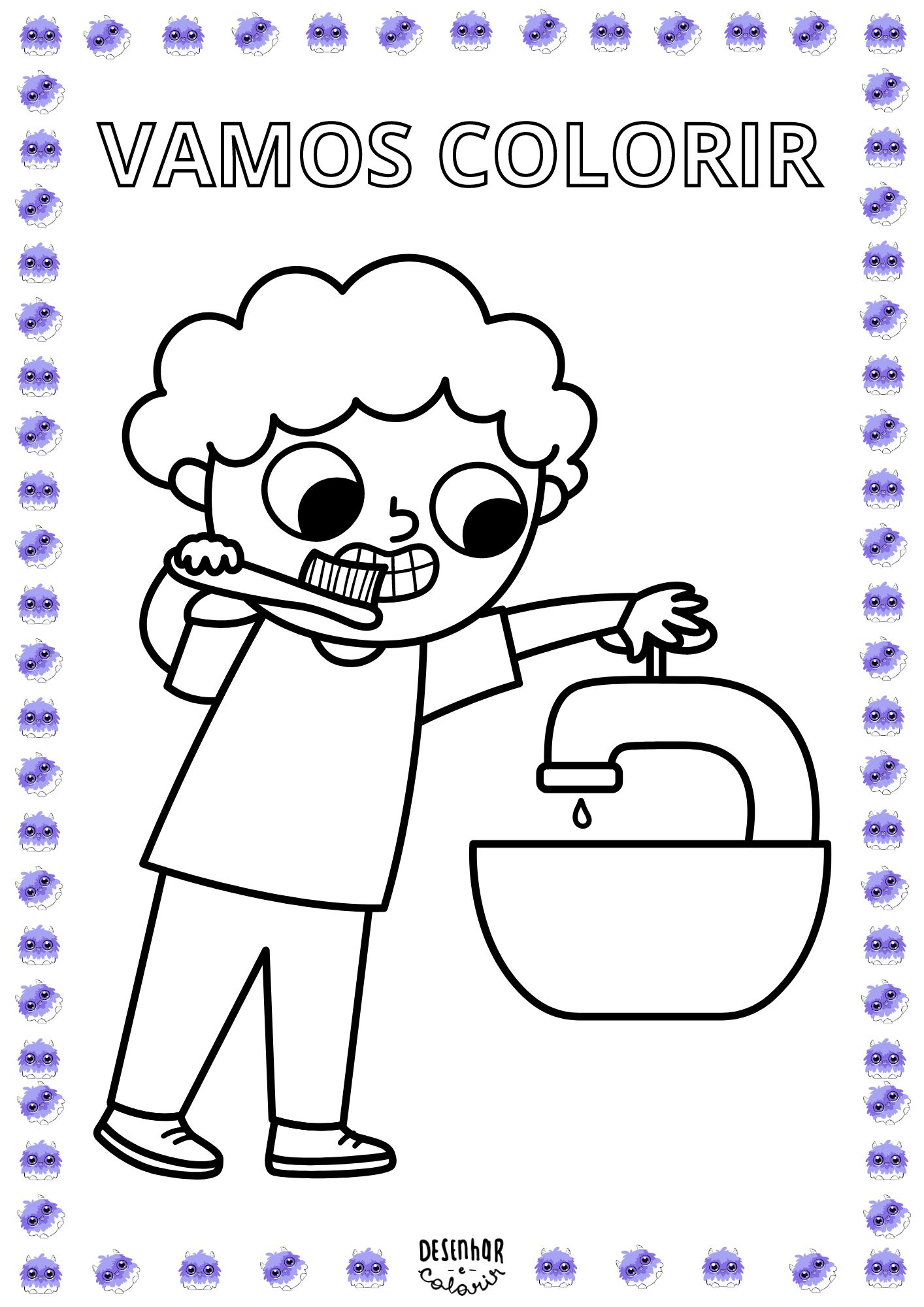 Desenho para colorir do Dia da Água com gotas d'água sorridentes e paisagens aquáticas.