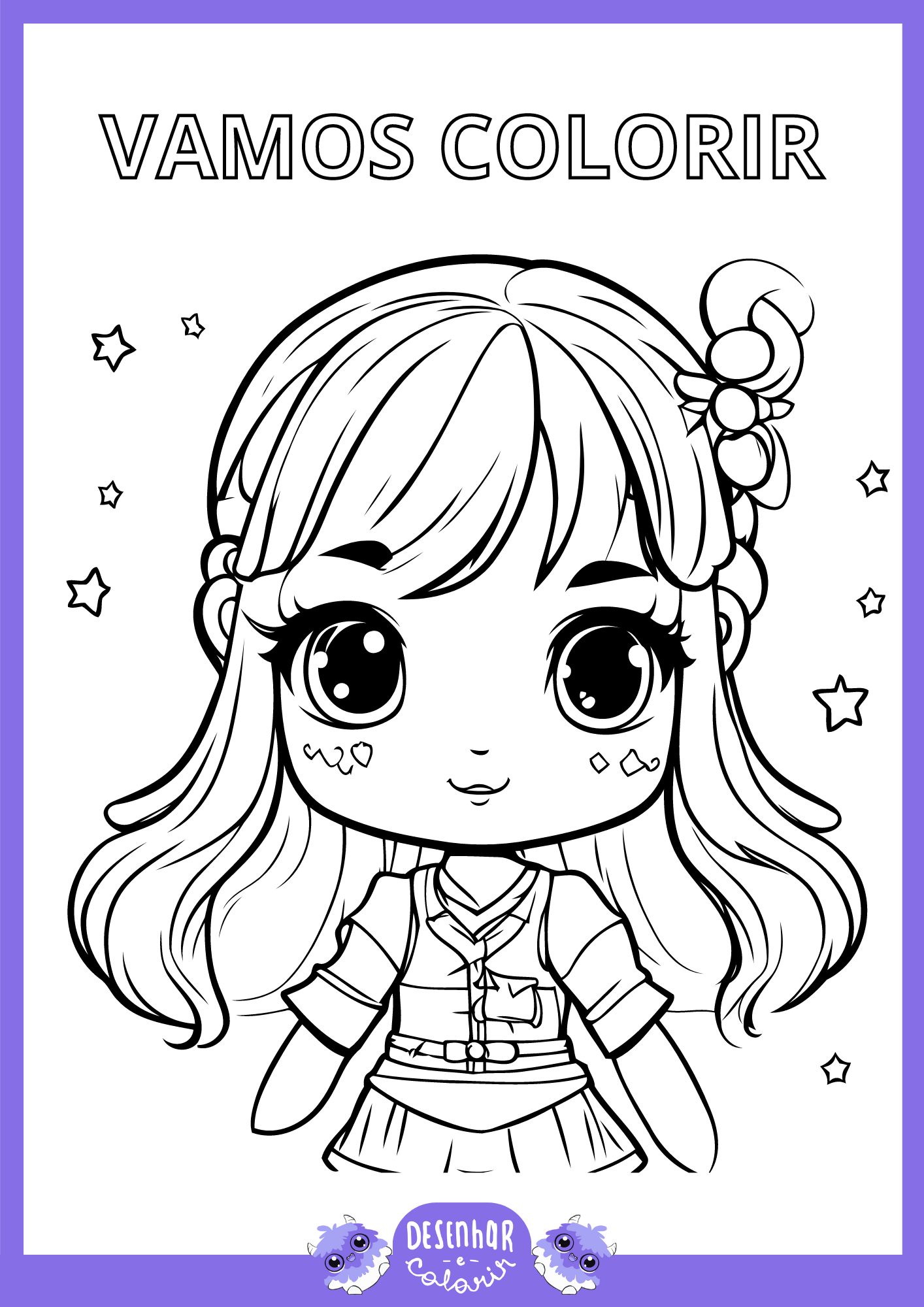 Desenhos de garotas de anime para colorir por crianças.