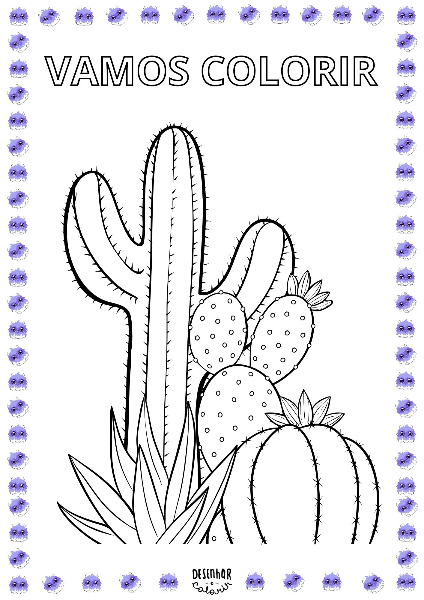 Desenho de cactos para colorir