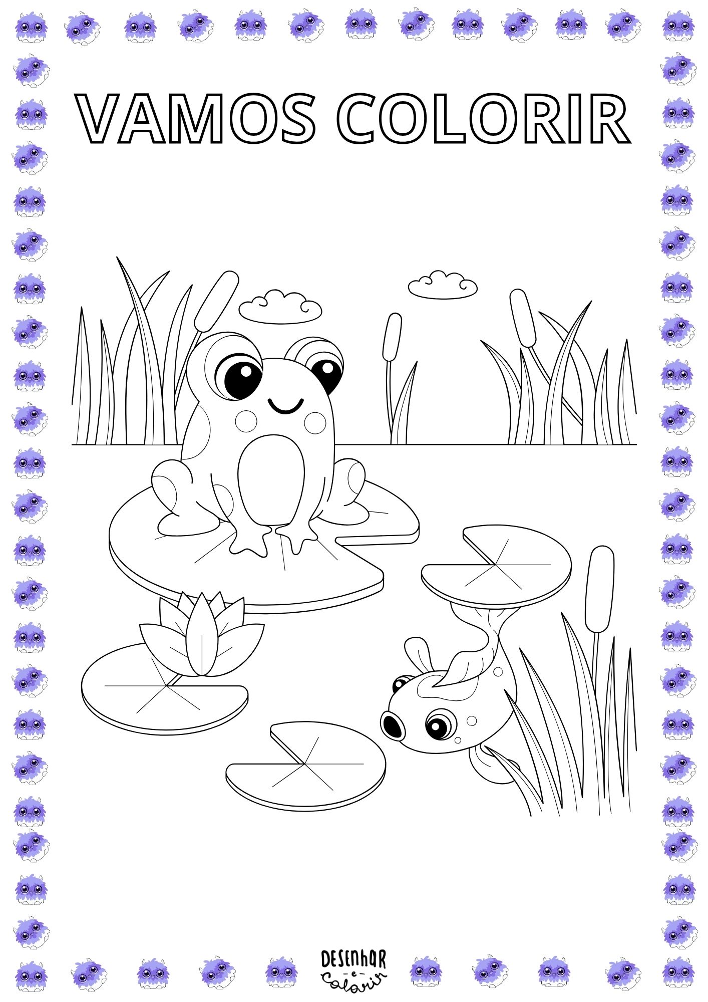 Imagem de desenho de sapo para colorir e imprimir, disponível no site Desenhar e Colorir.