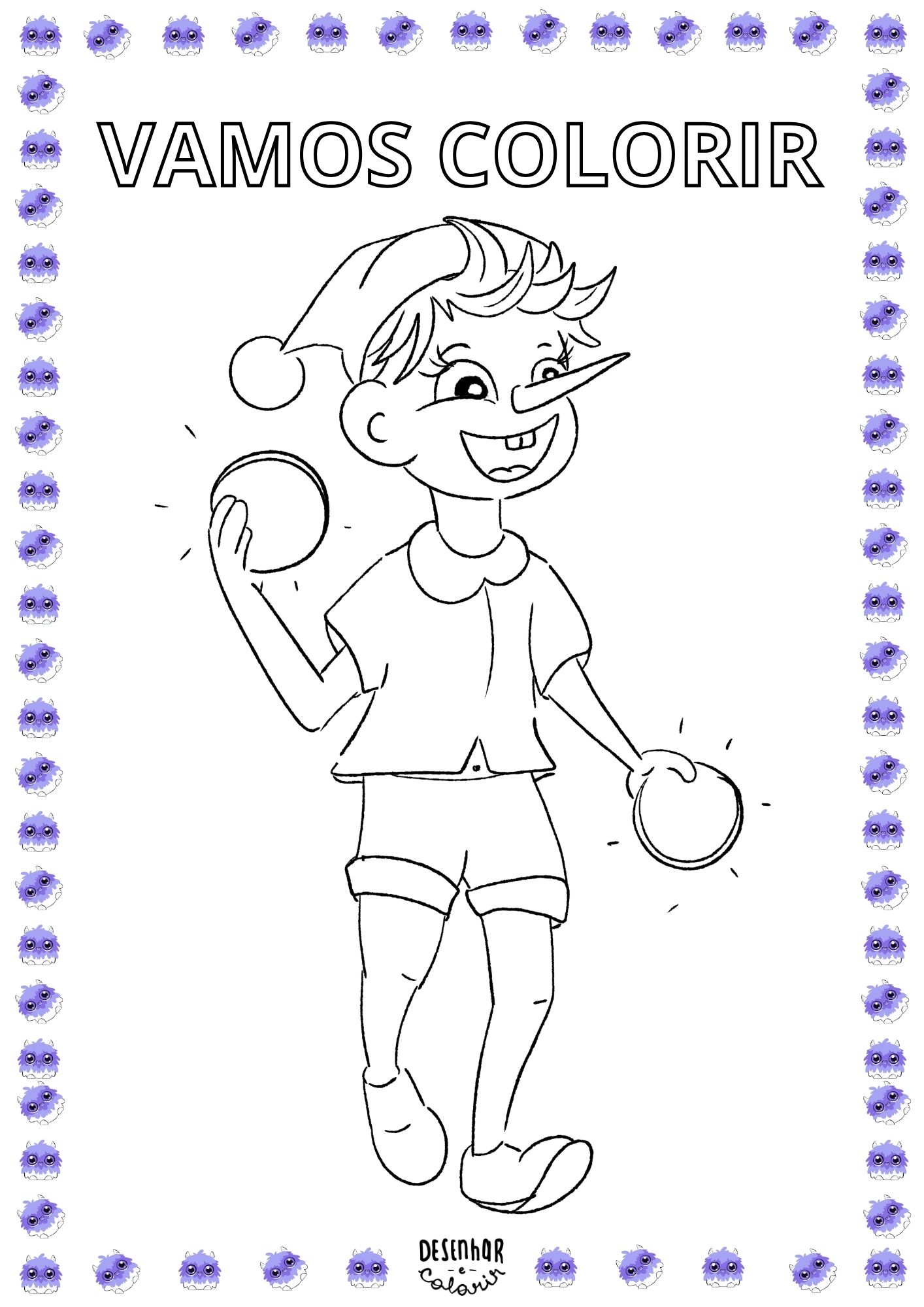 Desenho do Pinóquio para colorir, ideal para crianças