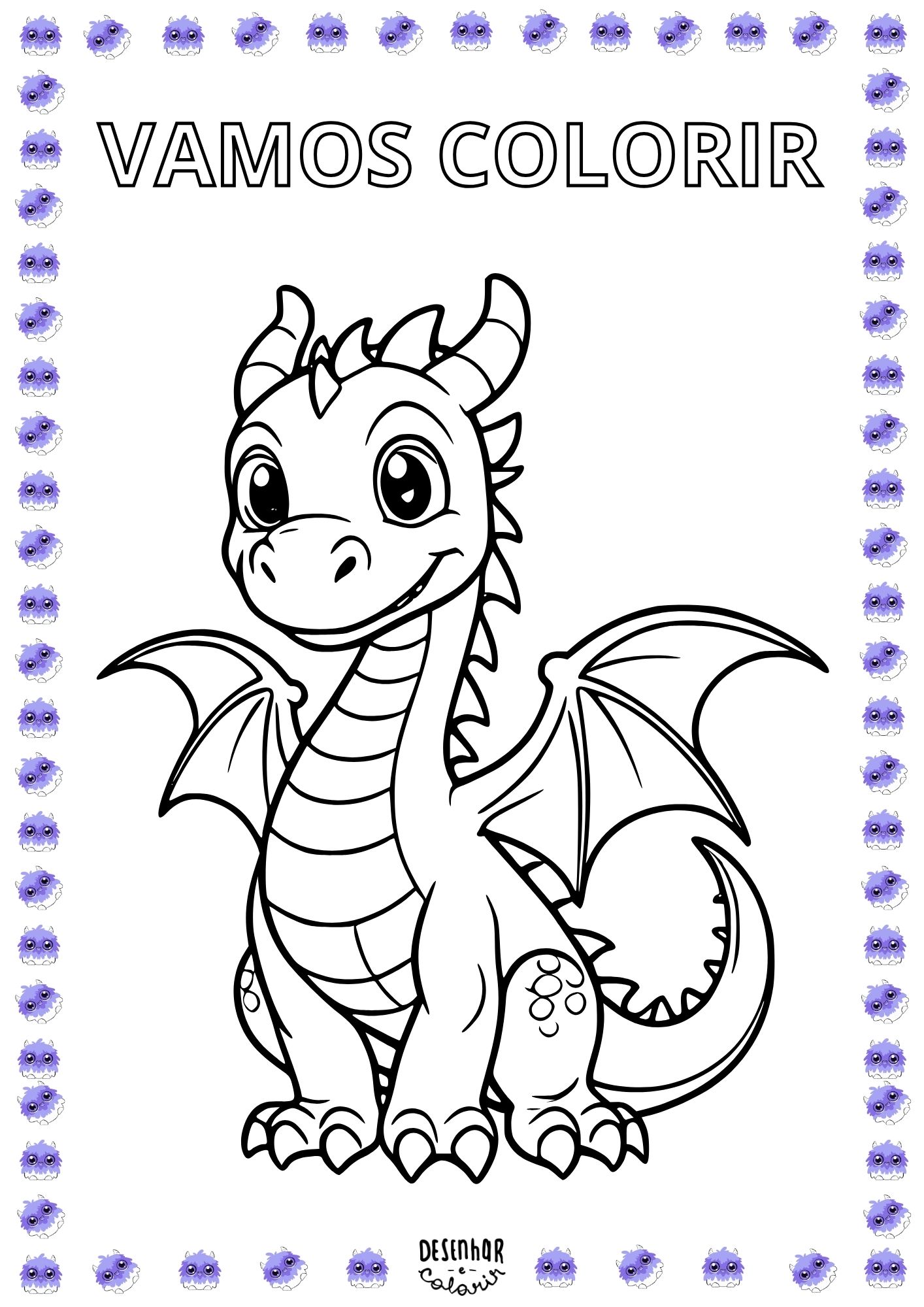 Desenho de dragão para colorir com detalhes incríveis