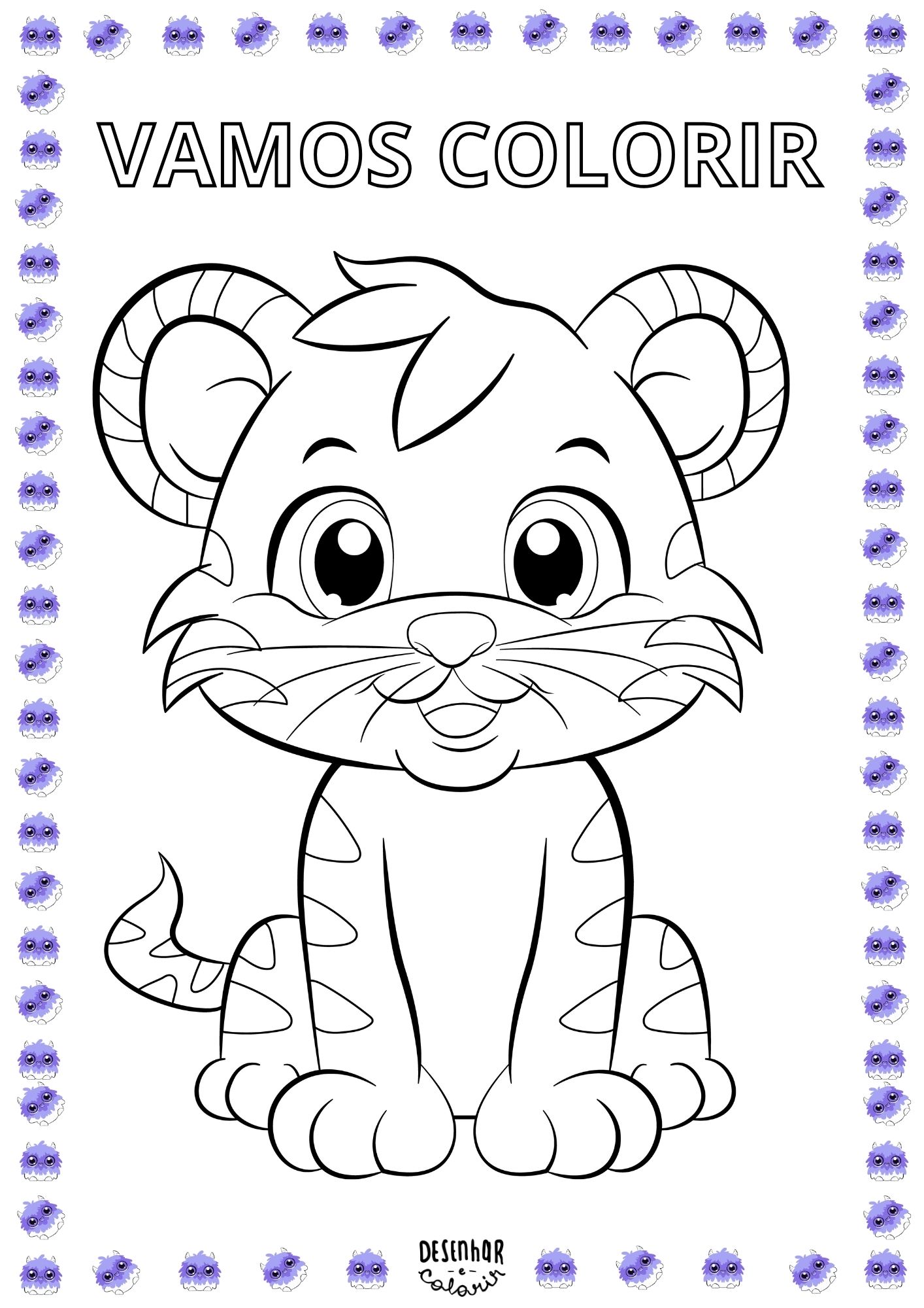 Desenho de um tigre em preto e branco para colorir