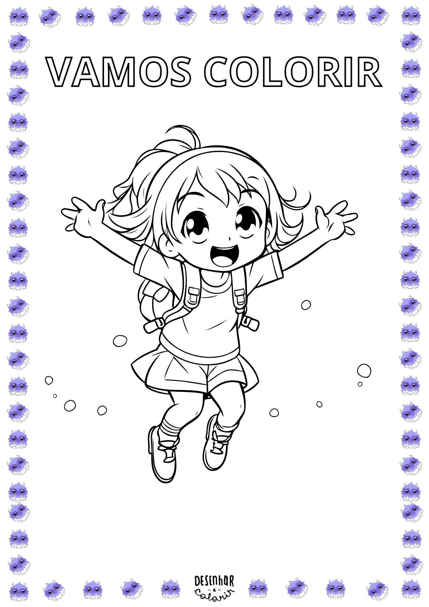 Desenho de uma menina para colorir, ideal para crianças