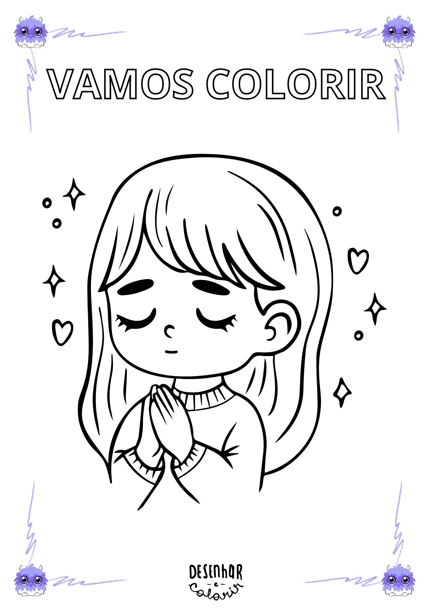 Criança orando para colorir