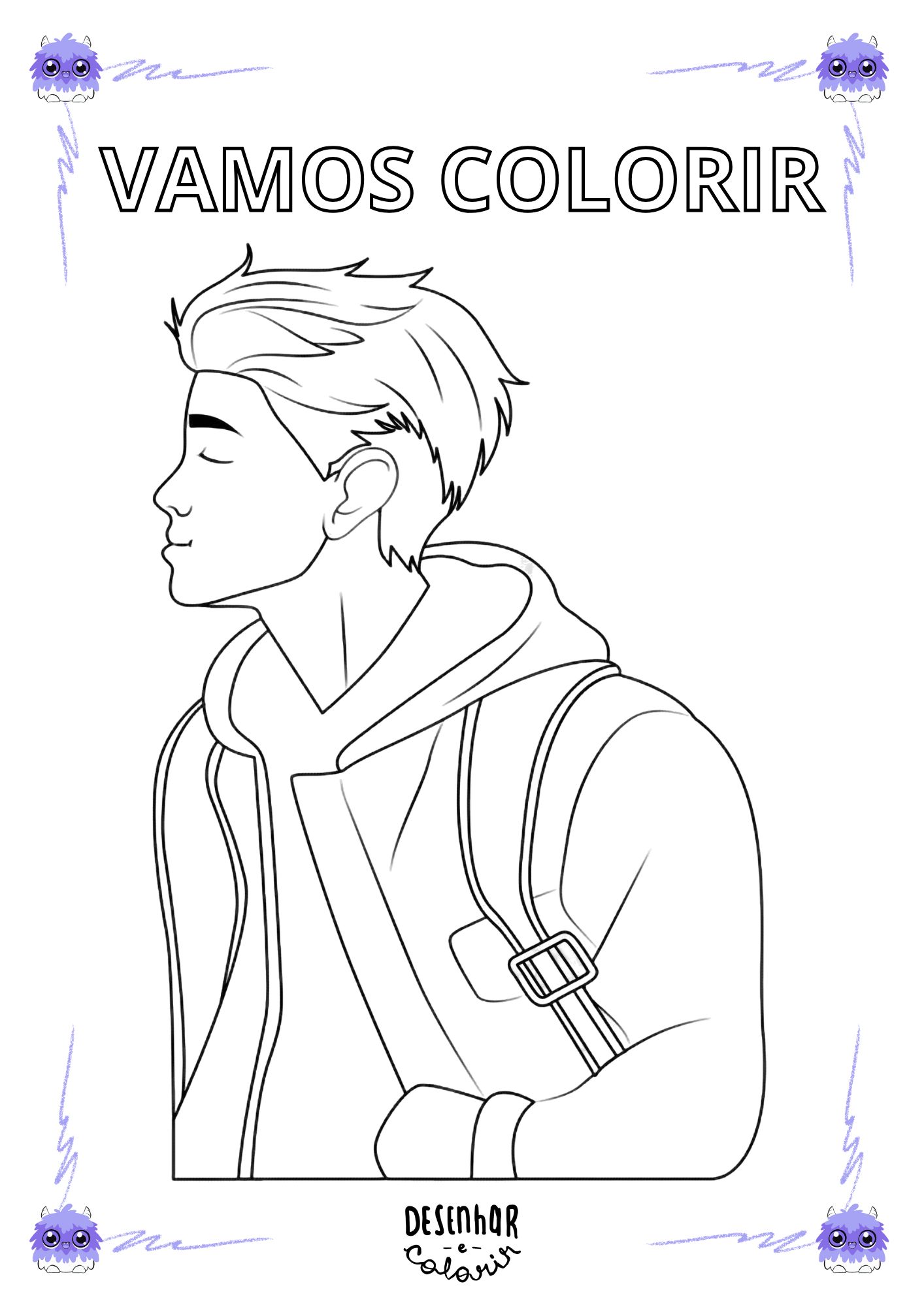 Desenho para colorir de estilo Tumblr para meninos, com temas variados e modernos.