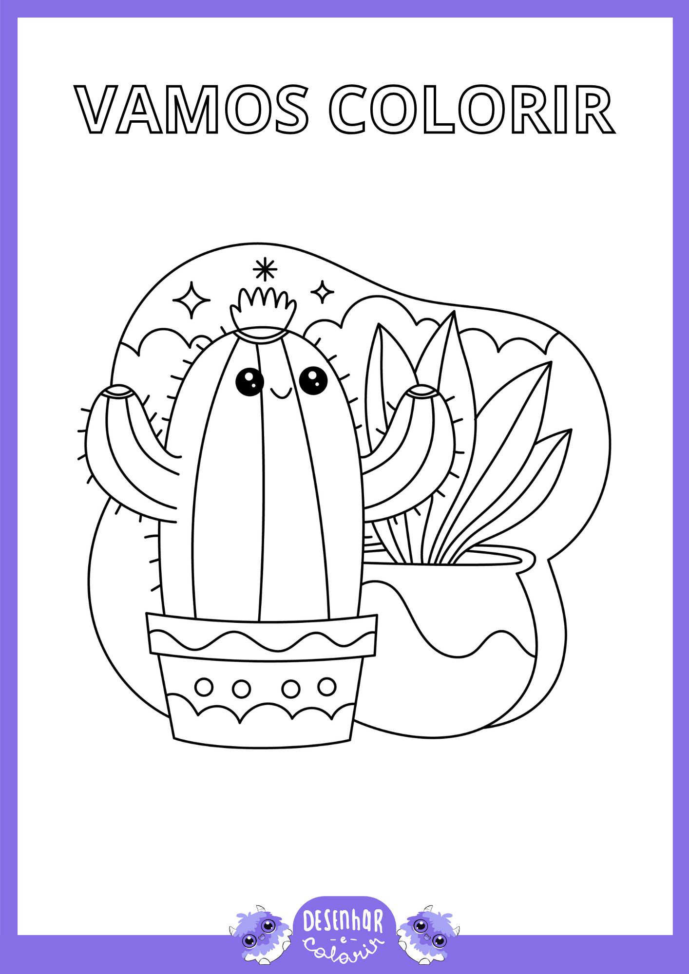 Desenho de cacto para colorir com formas geométricas e espinhas.
