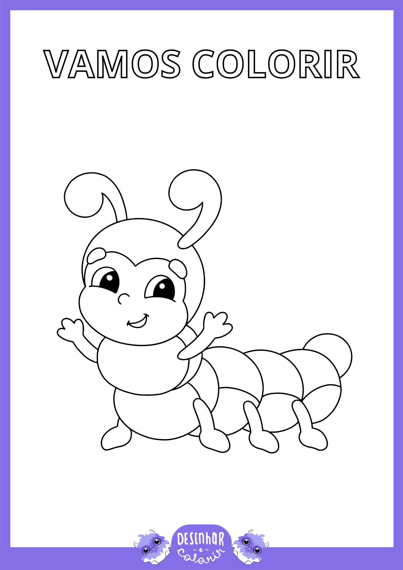Desenho de uma centopeia sorridente para colorir.
