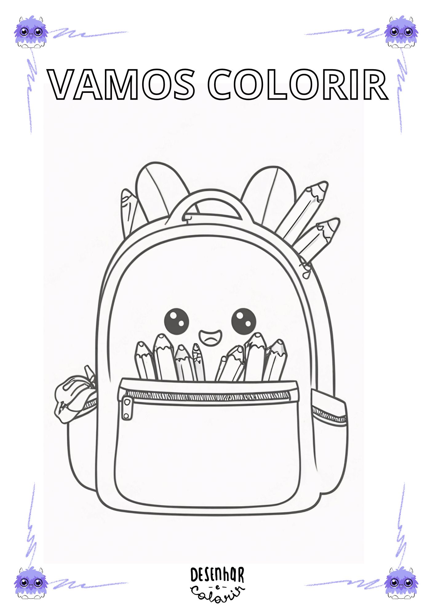 Desenho de mochila para colorir