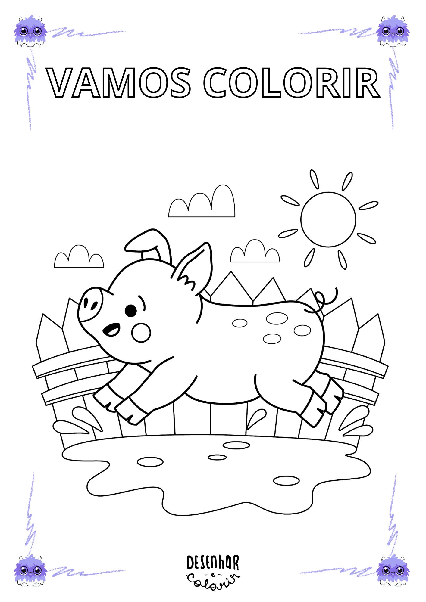 Desenho de um porco para colorir
