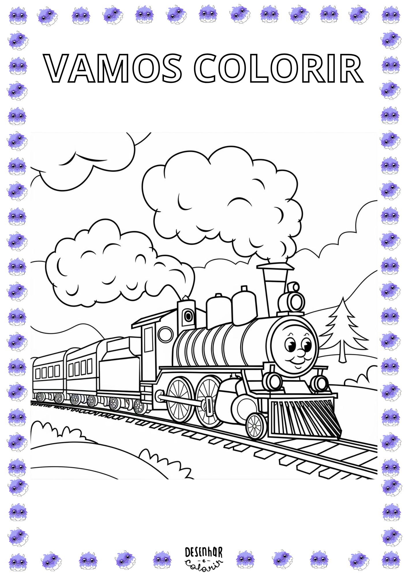 Desenho de trem para colorir com detalhes