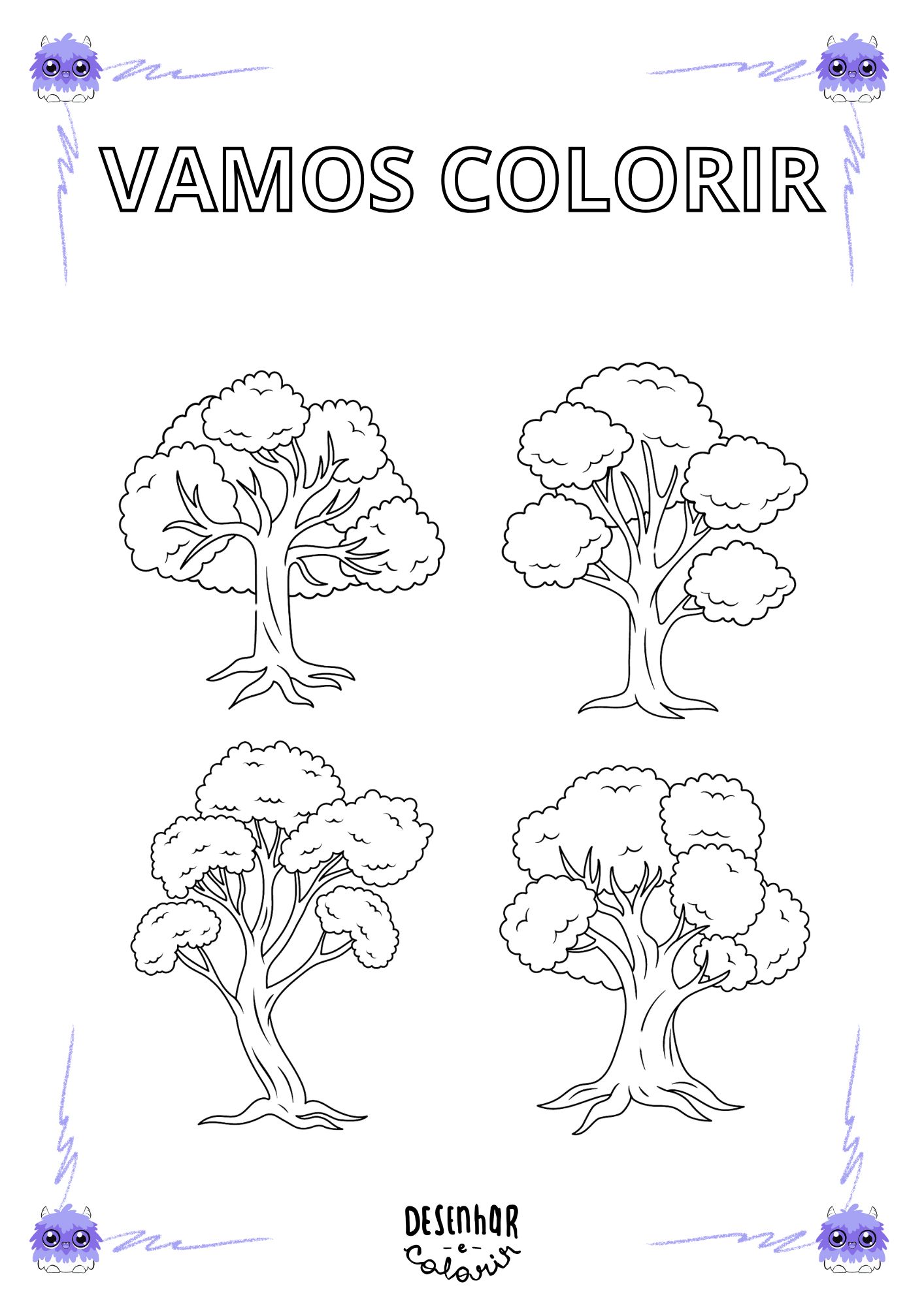 Desenho de árvore para colorir, ideal para crianças.
