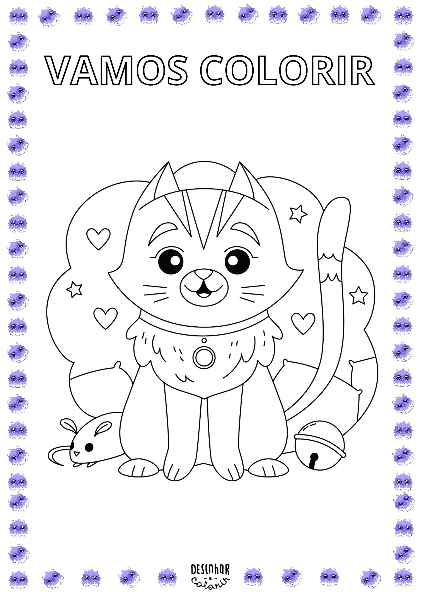 Desenho de um gato para colorir, ideal para crianças
